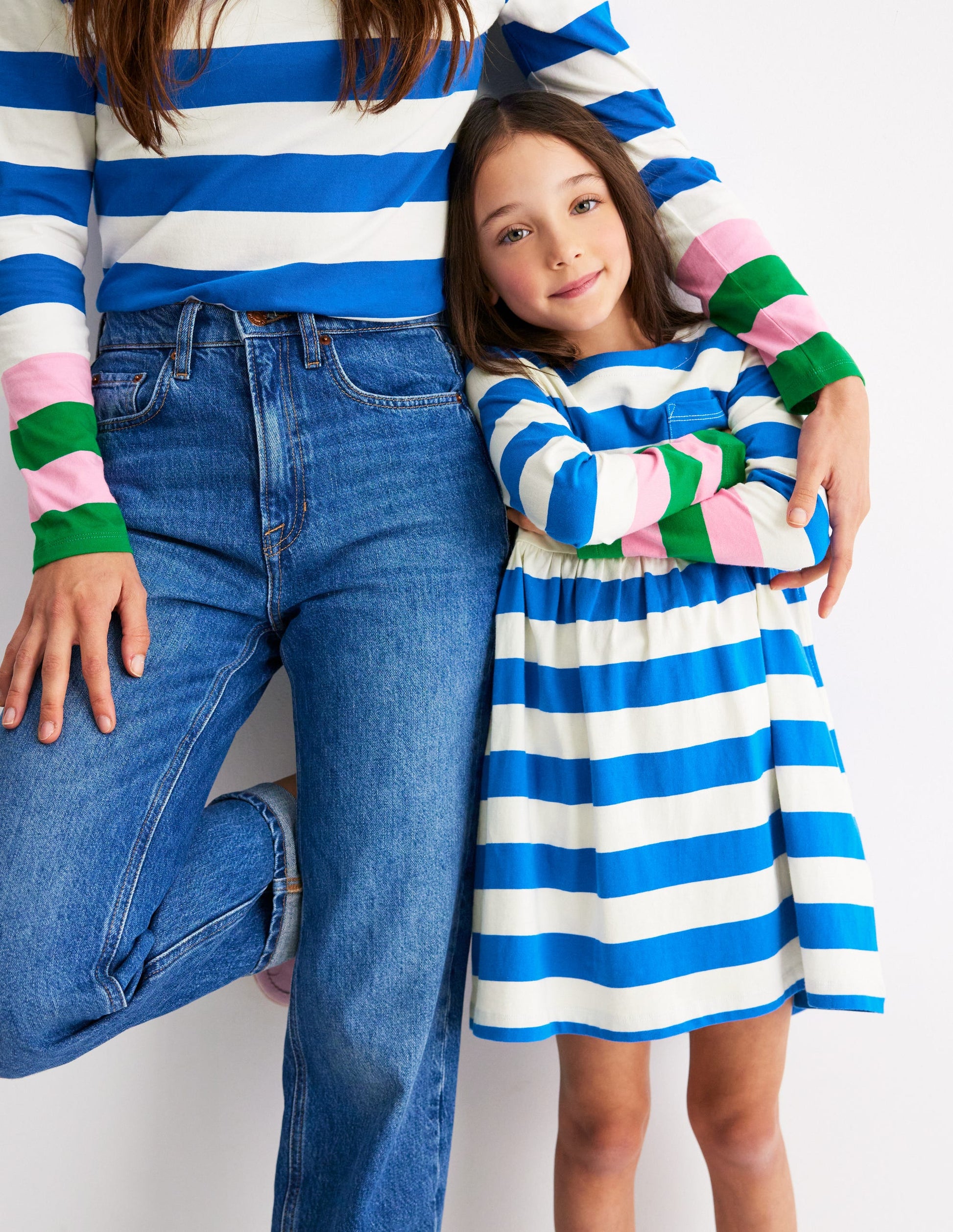 Long-Sleeved Fun Jersey Dress-Gallery Blue/ Ivory Stripe-4