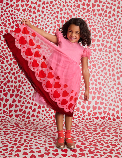 Appliqué Hem Tulle Dress-Bubblegum Pink Hearts-6