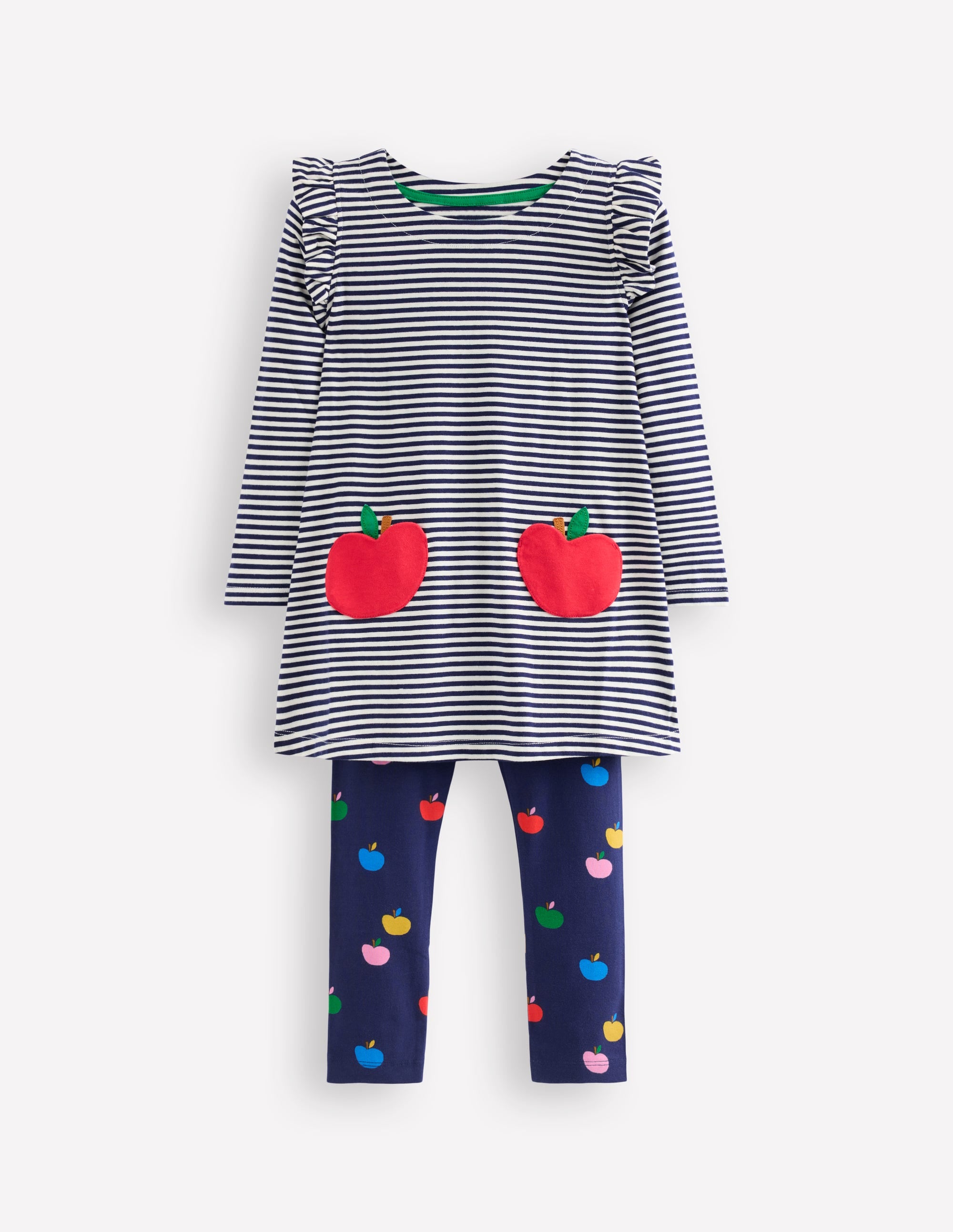 Frill Tunic Leggings Set-College Navy/ Ivory Apples - Image 1