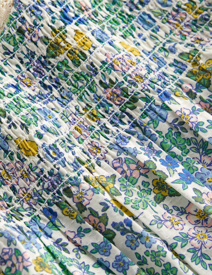 Smocked Ruffle Blouse-Vanilla White Chick Floral-3