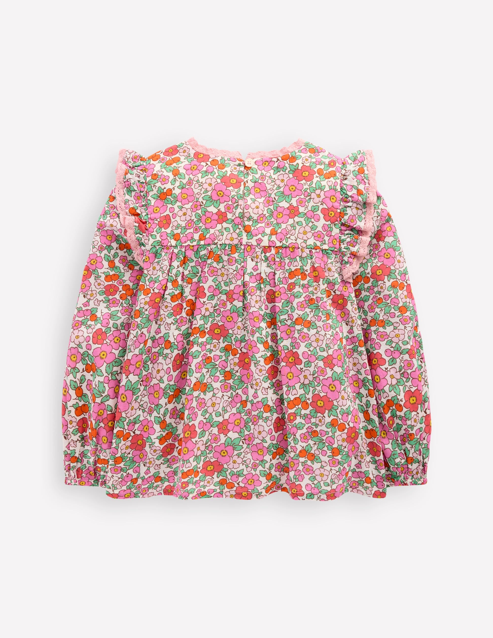 Smocked Ruffle Blouse-Pink Apple Blossom Floral - Image 2