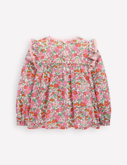 Smocked Ruffle Blouse-Pink Apple Blossom Floral-2