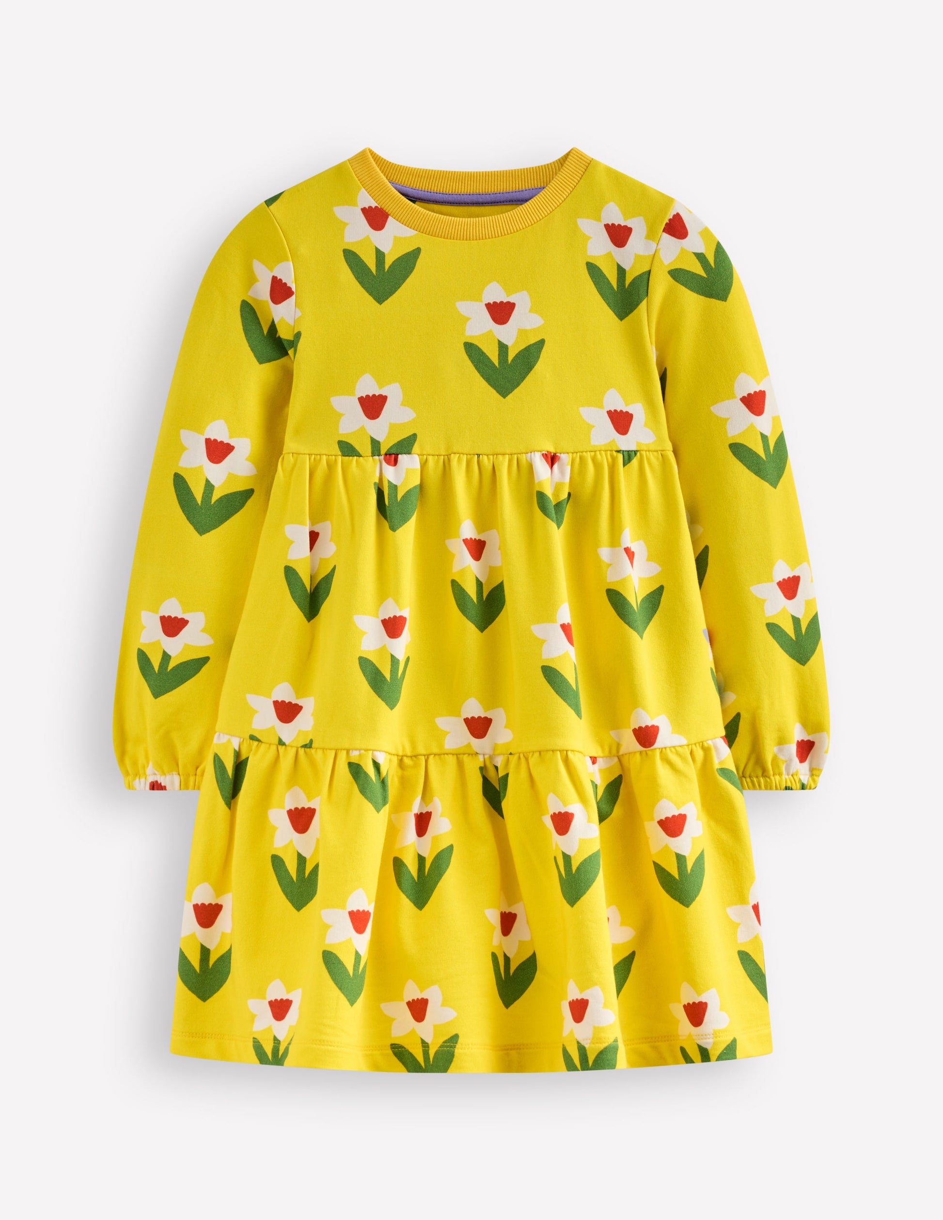 Dixie Tiered Sweatshirt Dress-Tropical Yellow Daffodil-1