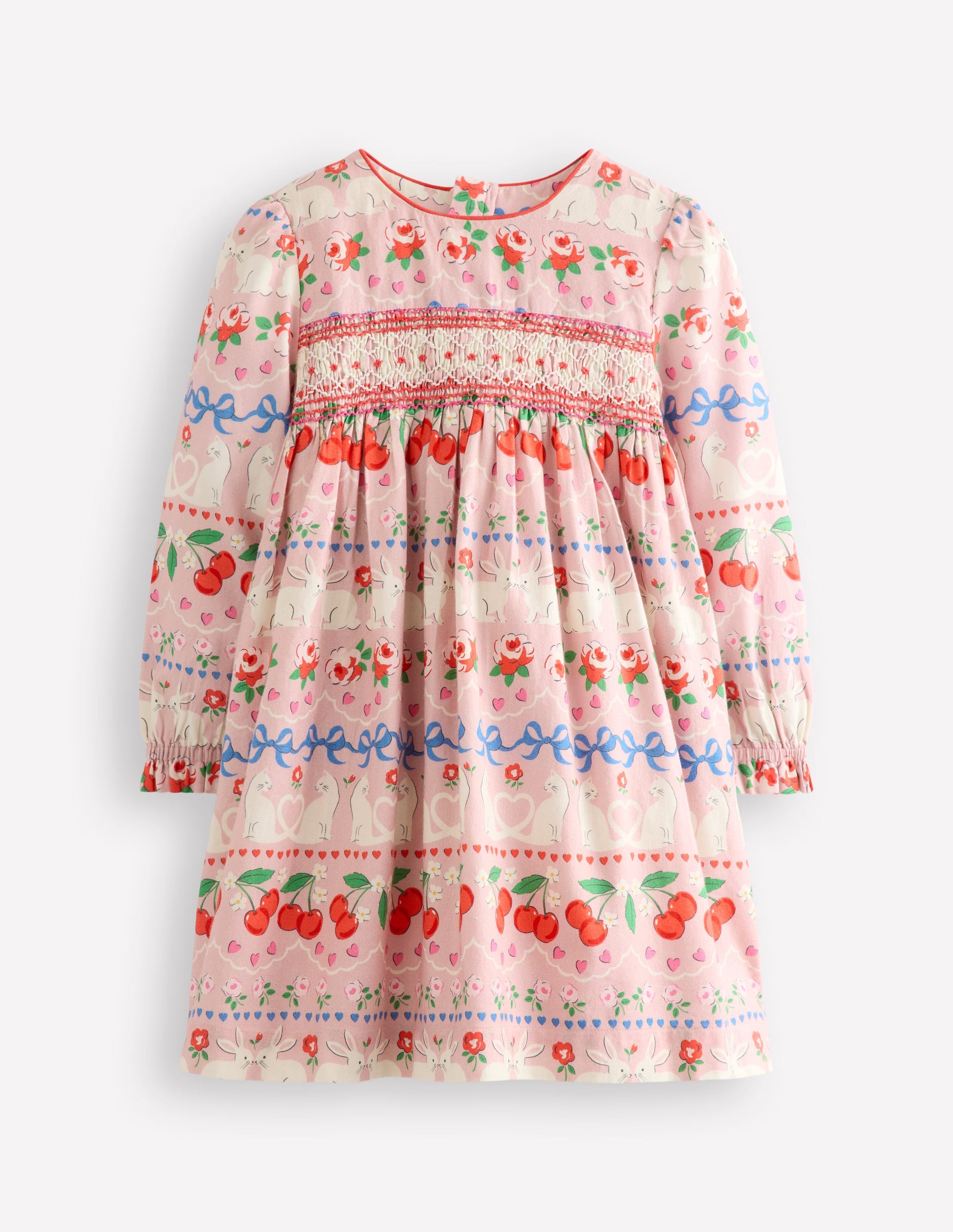 Cosy Smocked Dress-Pink Valentines Bunny-1