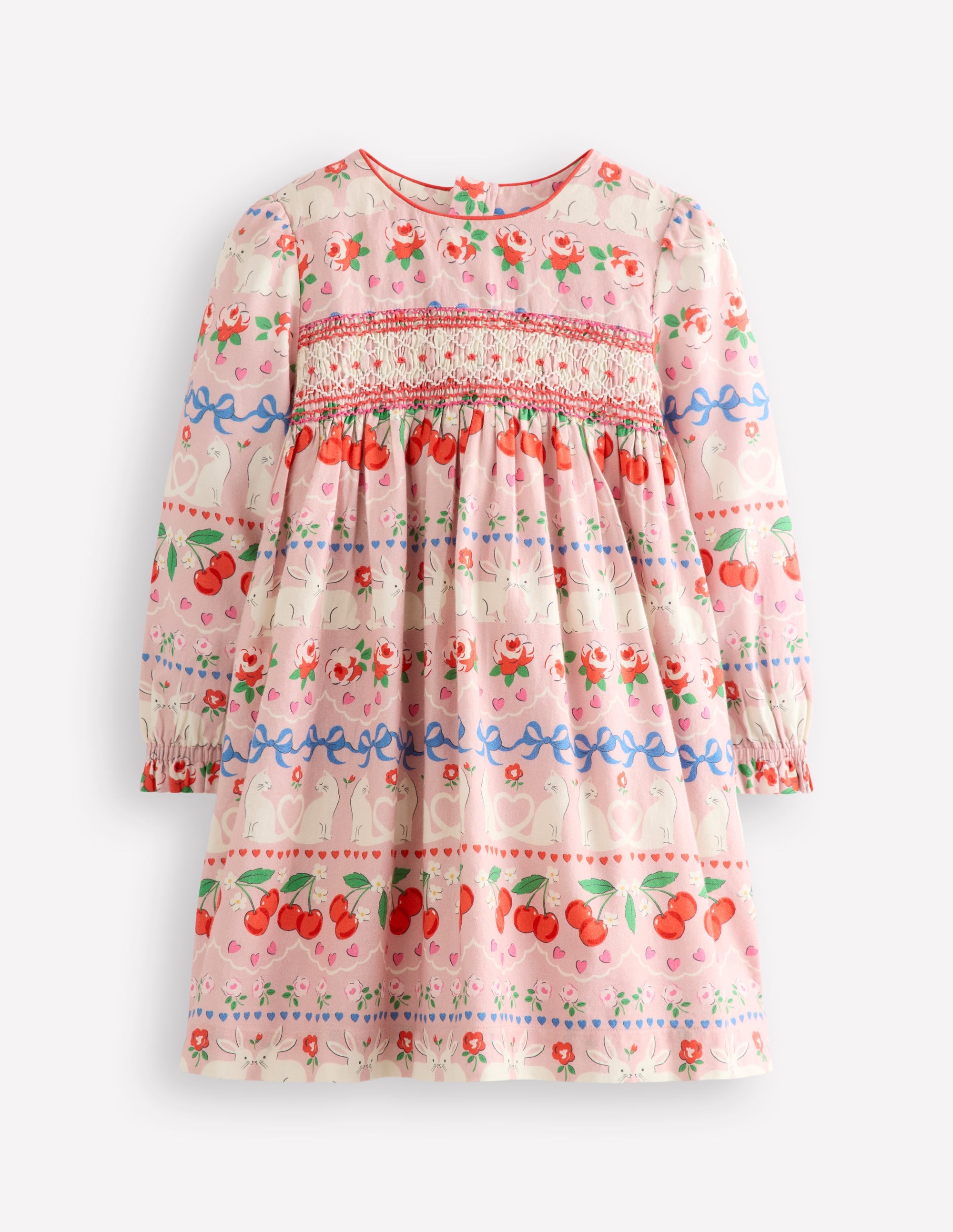 Cosy Smocked Dress-Pink Valentines Bunny - Image 1