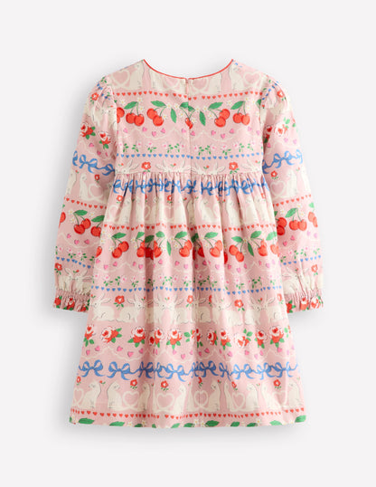 Cosy Smocked Dress-Pink Valentines Bunny-2