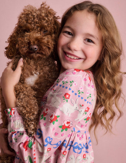 Cosy Smocked Dress-Pink Valentines Bunny-4