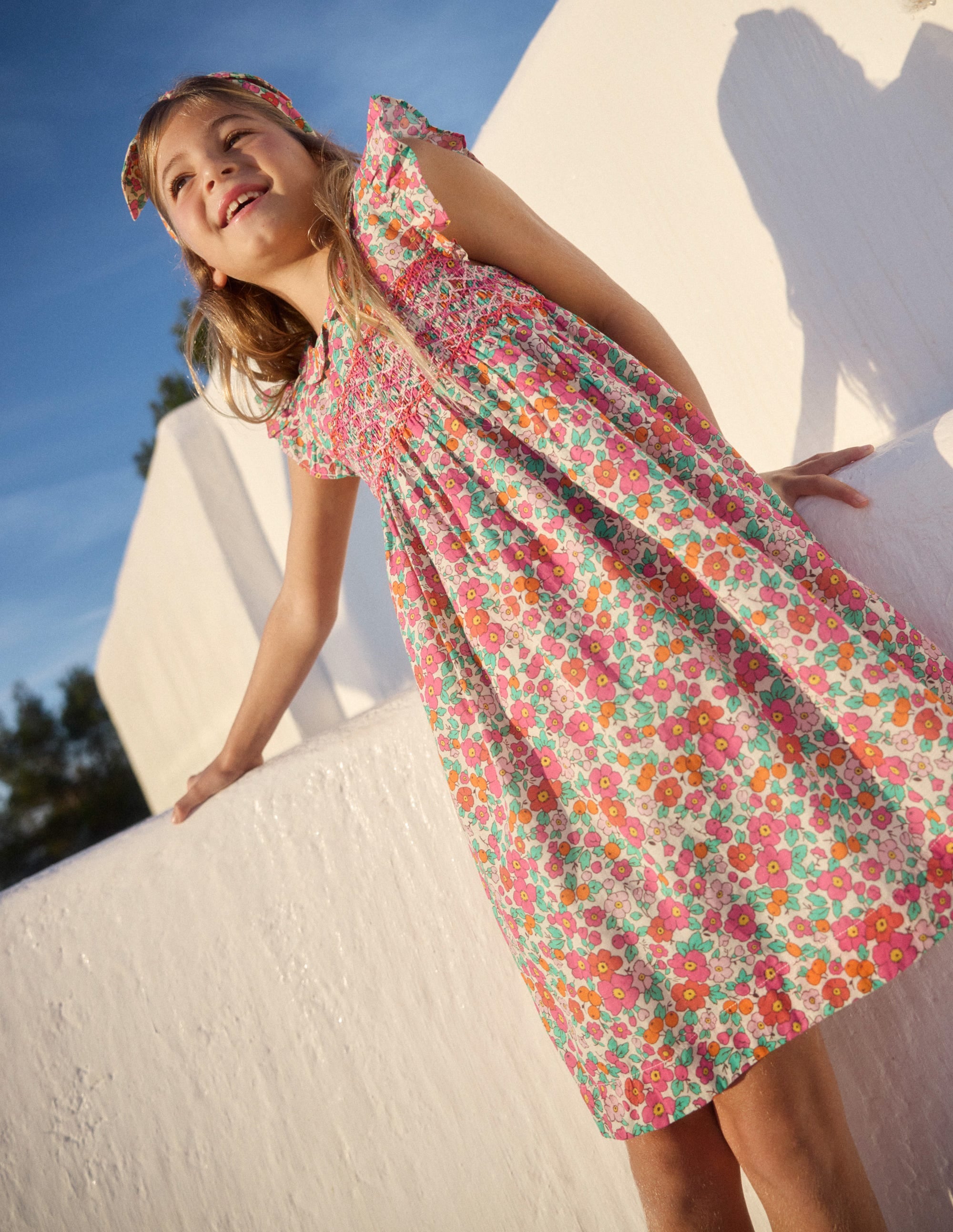 Adeline Smocked Dress-Pink Apple Blossom Floral - Image 4
