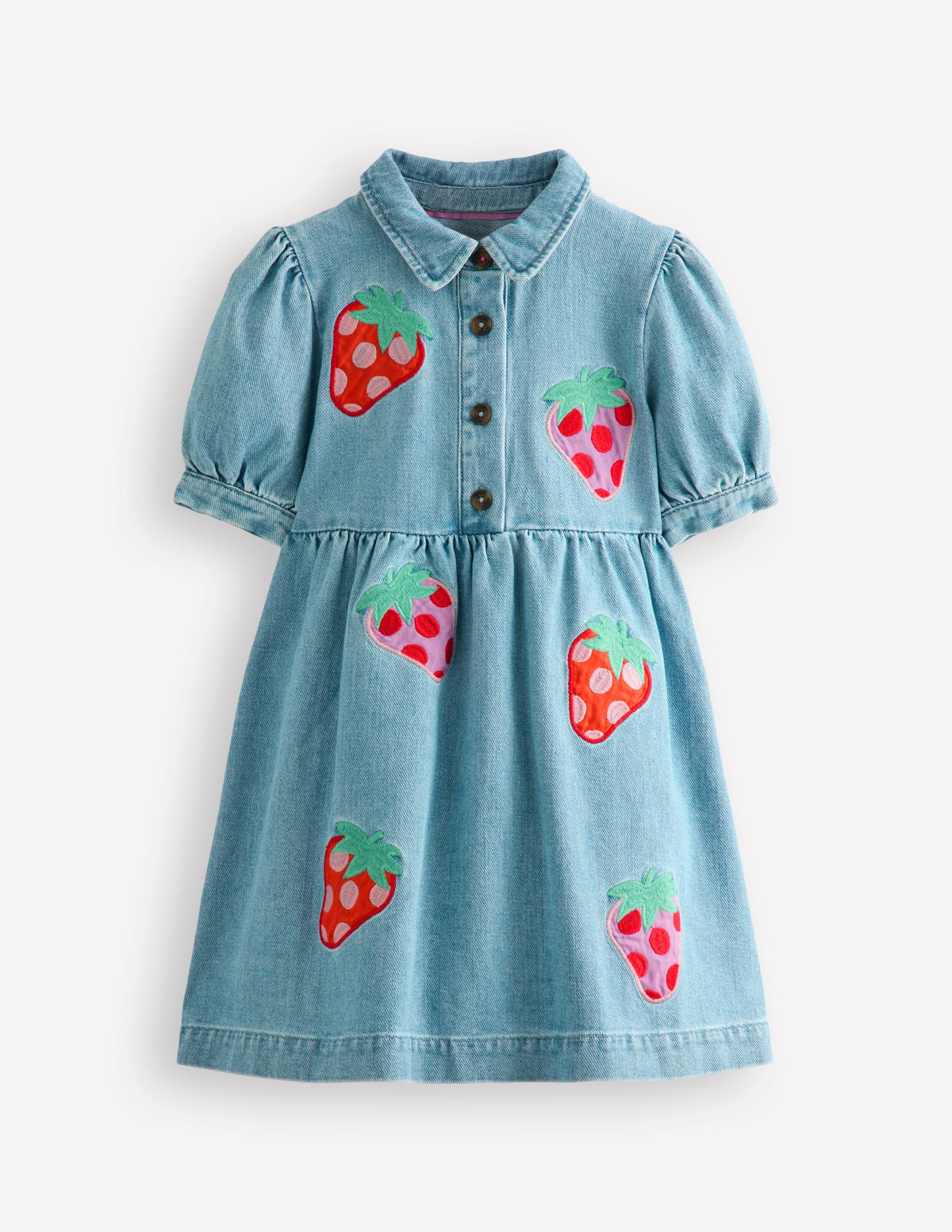 Denim Shirt Dress-Mid Vintage Denim Strawberry - Image 1