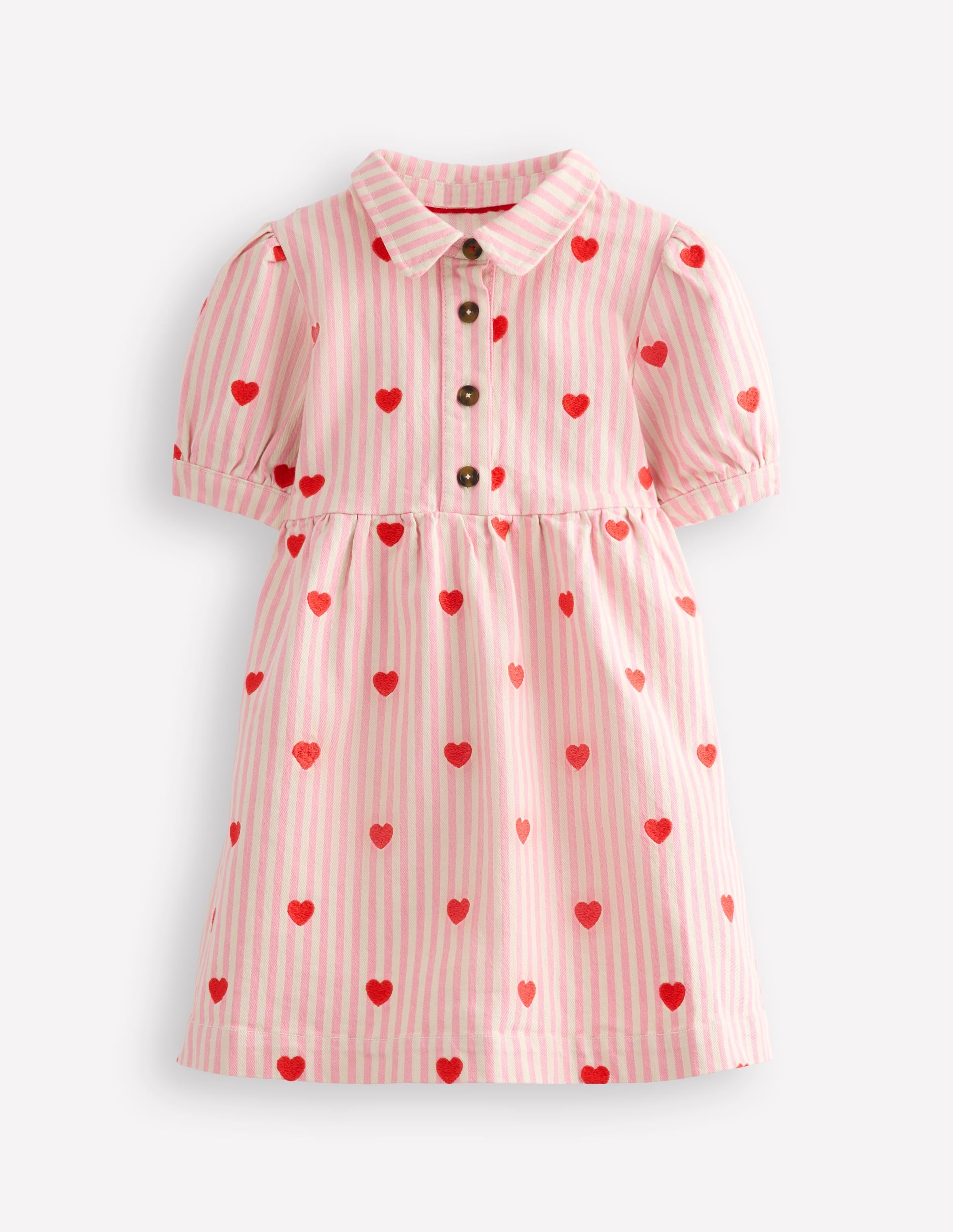 Denim Shirt Dress-Vanilla/Bubblegum Hearts - Image 1