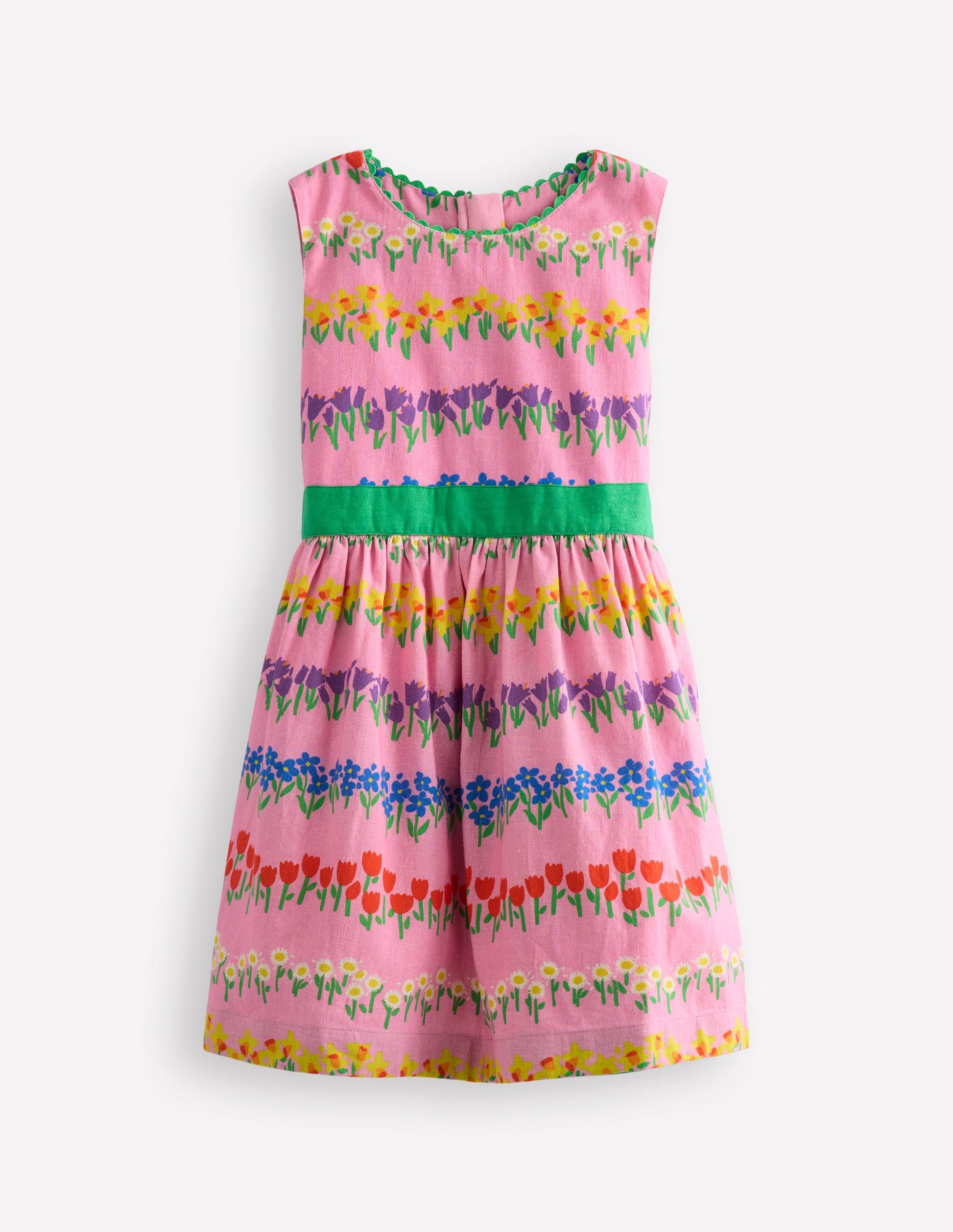 Cotton Linen Vintage Dress-Pink Spring Floral Stripe-1