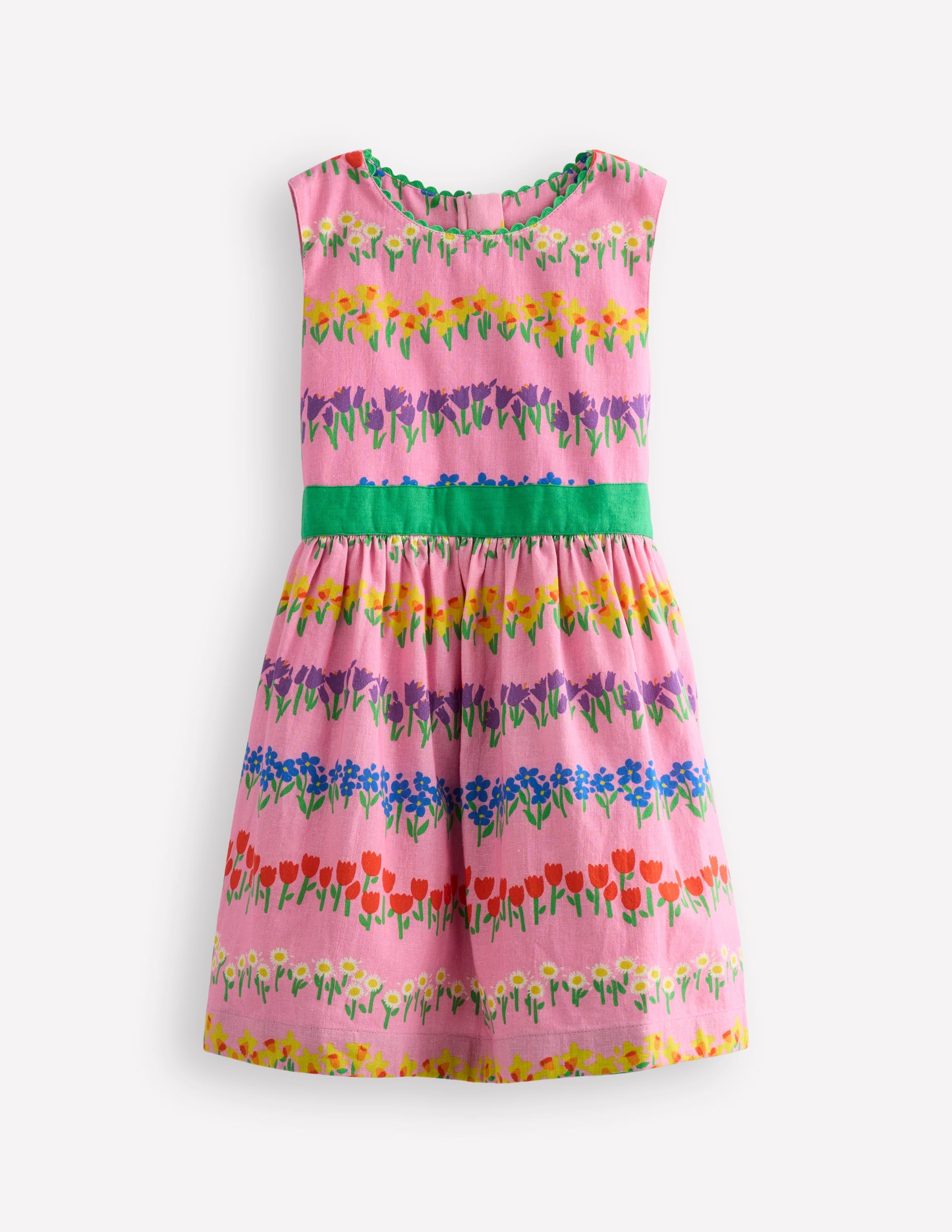 Cotton Linen Vintage Dress-Pink Spring Floral Stripe - Image 1