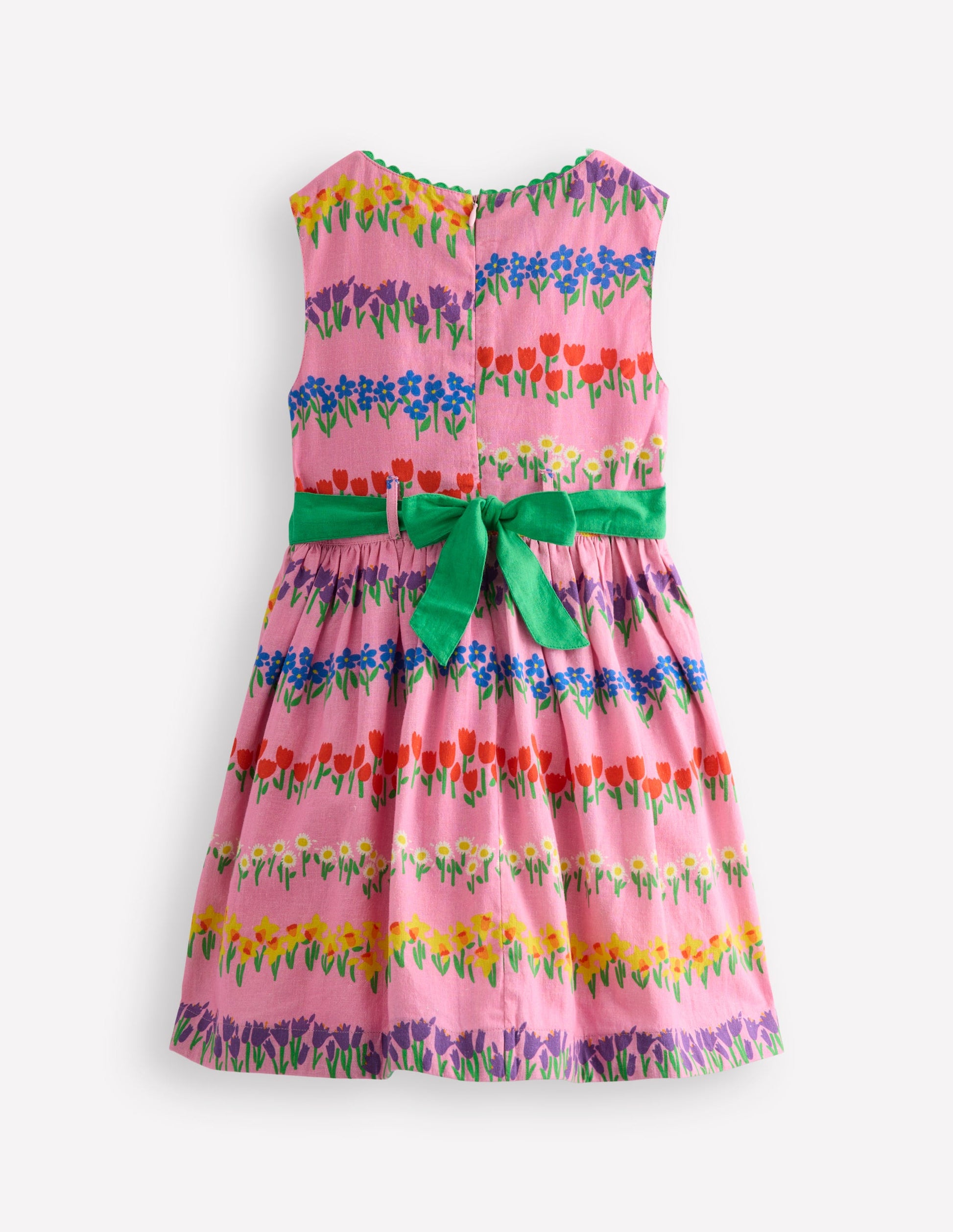 Cotton Linen Vintage Dress-Pink Spring Floral Stripe-2