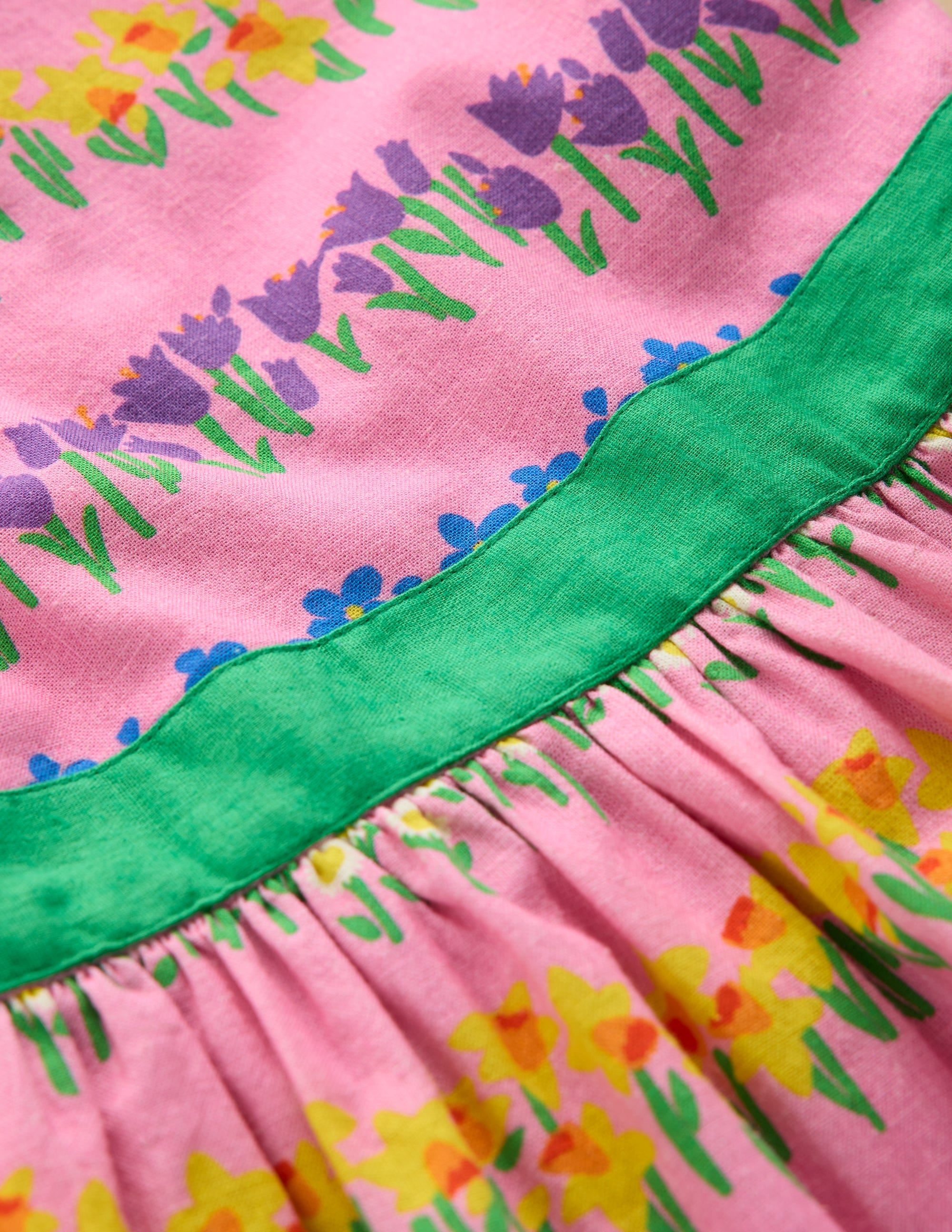 Cotton Linen Vintage Dress-Pink Spring Floral Stripe - Image 3