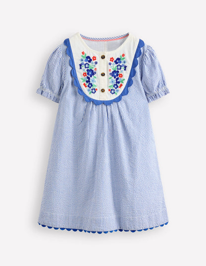 Embroidered Yoke Dress-Peacock Plume Blue-1