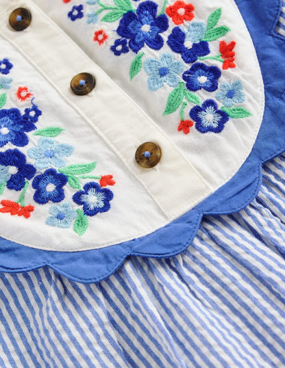 Embroidered Yoke Dress-Peacock Plume Blue-3