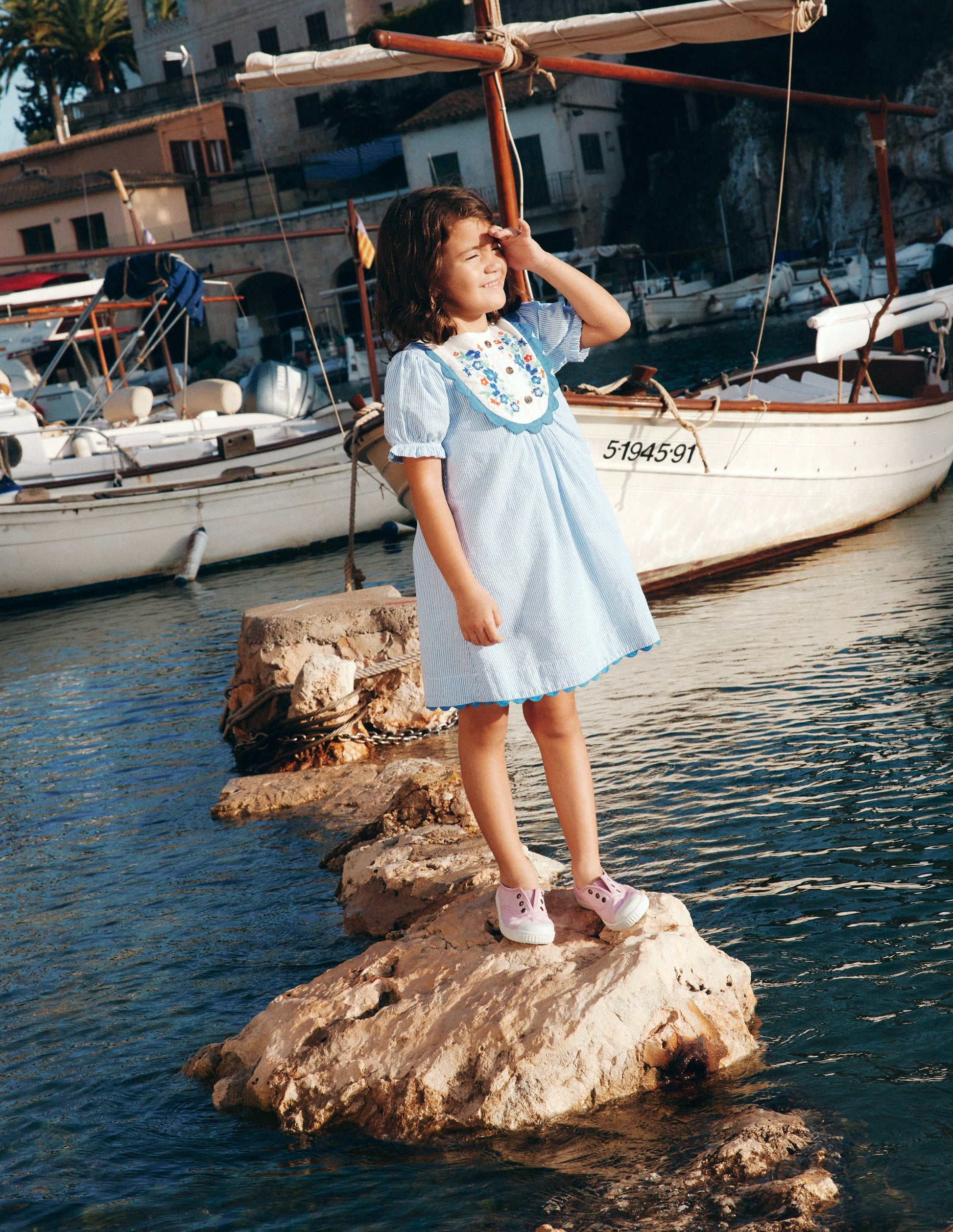 Embroidered Yoke Dress-Peacock Plume Blue-4