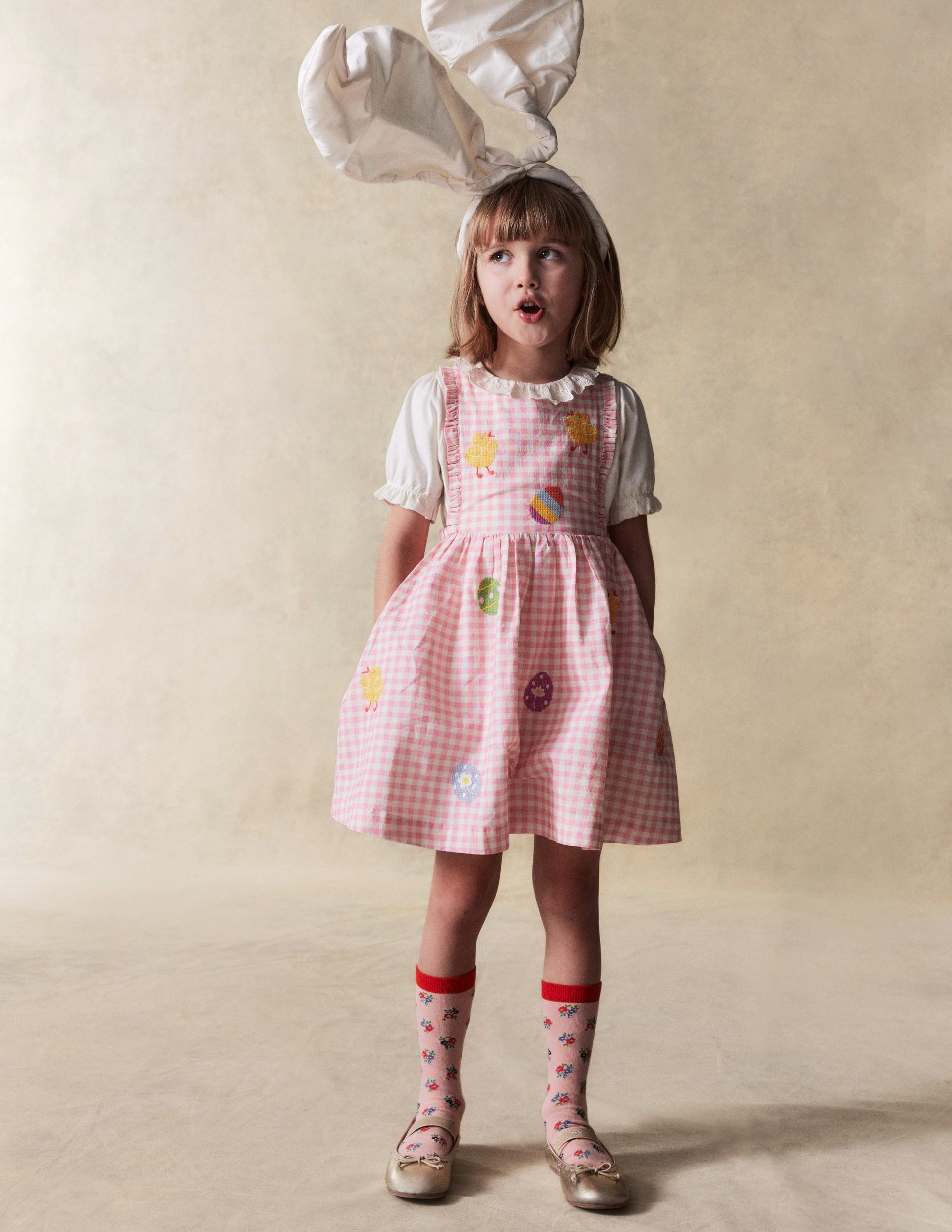 Pinafore Dress-Pink Gingham Easter Boden UK - Main Image