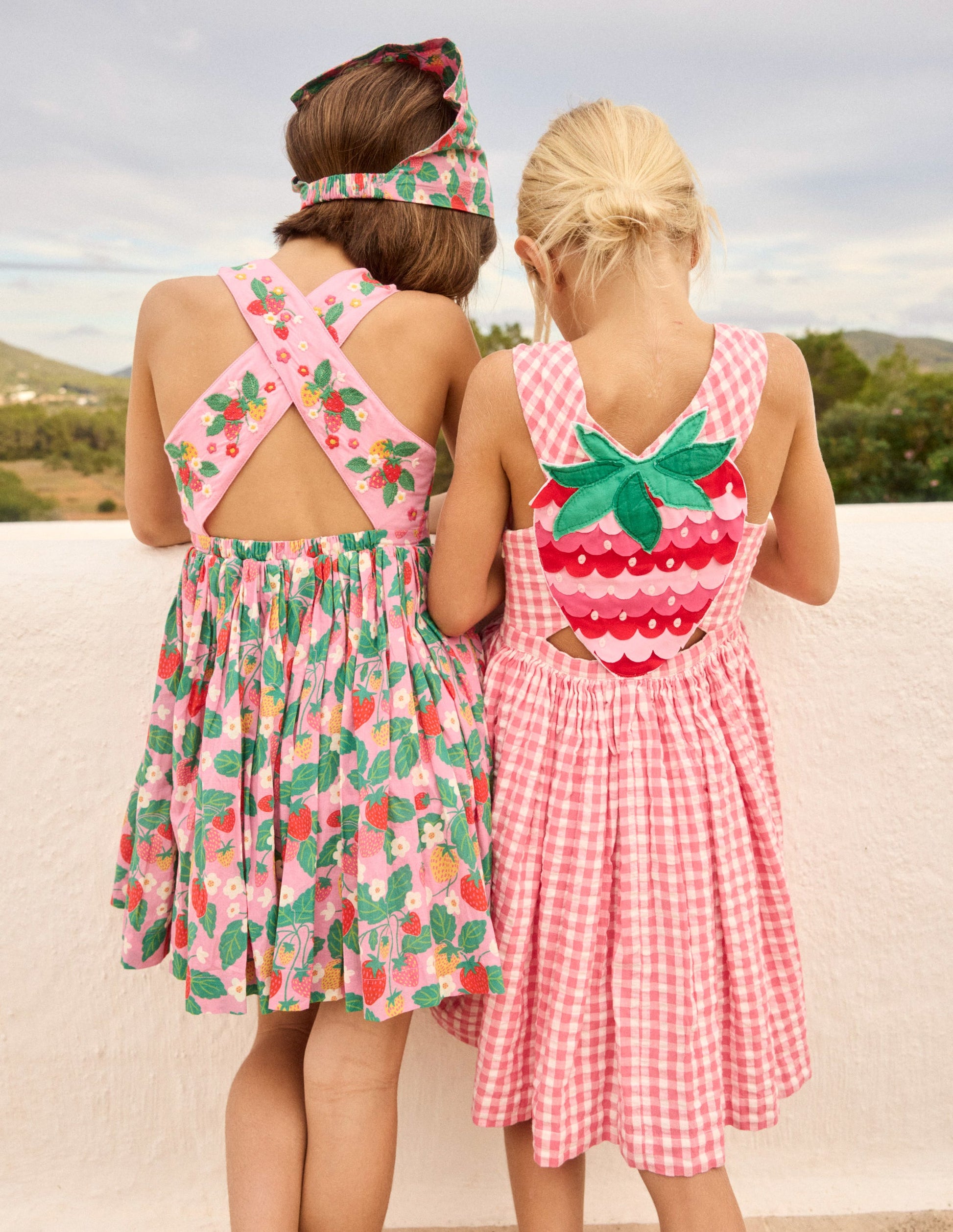 Zadie Applique Back Dress-Pink Gingham Strawberry | Boden AU Zadie Applique Back Dress-Pink Gingham Strawberry | Boden AU