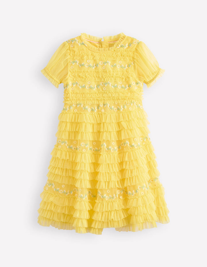 Ruffle Tulle Dress-Butter Yellow