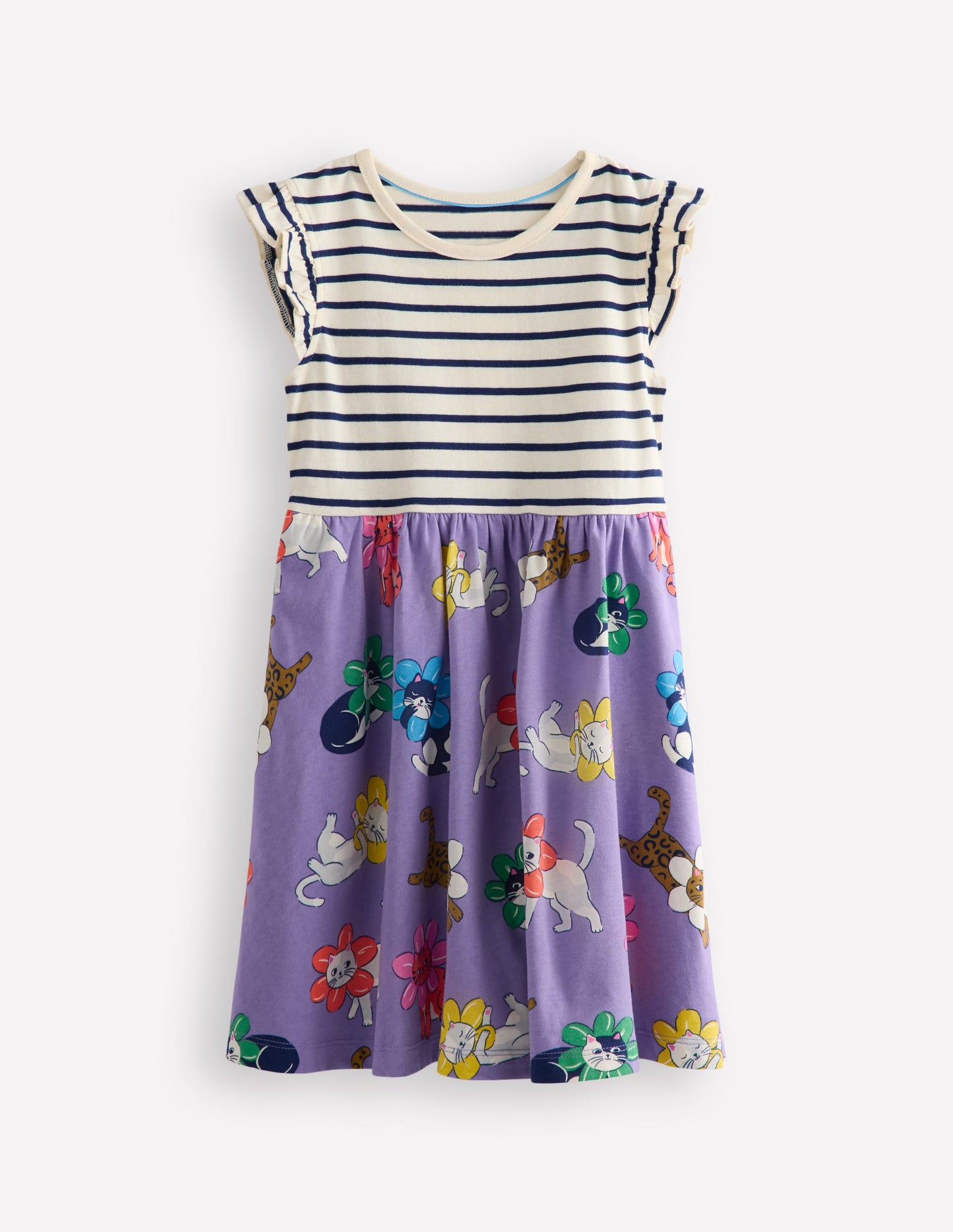 Posie Frill Sleeve Dress-Aster Purple Flower Cat
