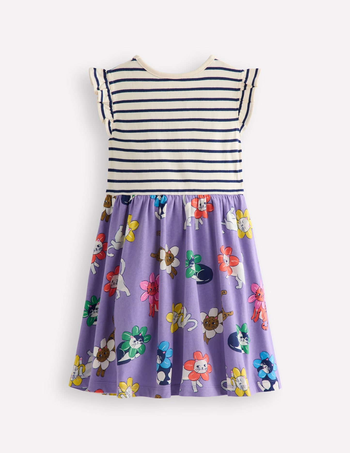 Posie Frill Sleeve Dress-Aster Purple Flower Cat