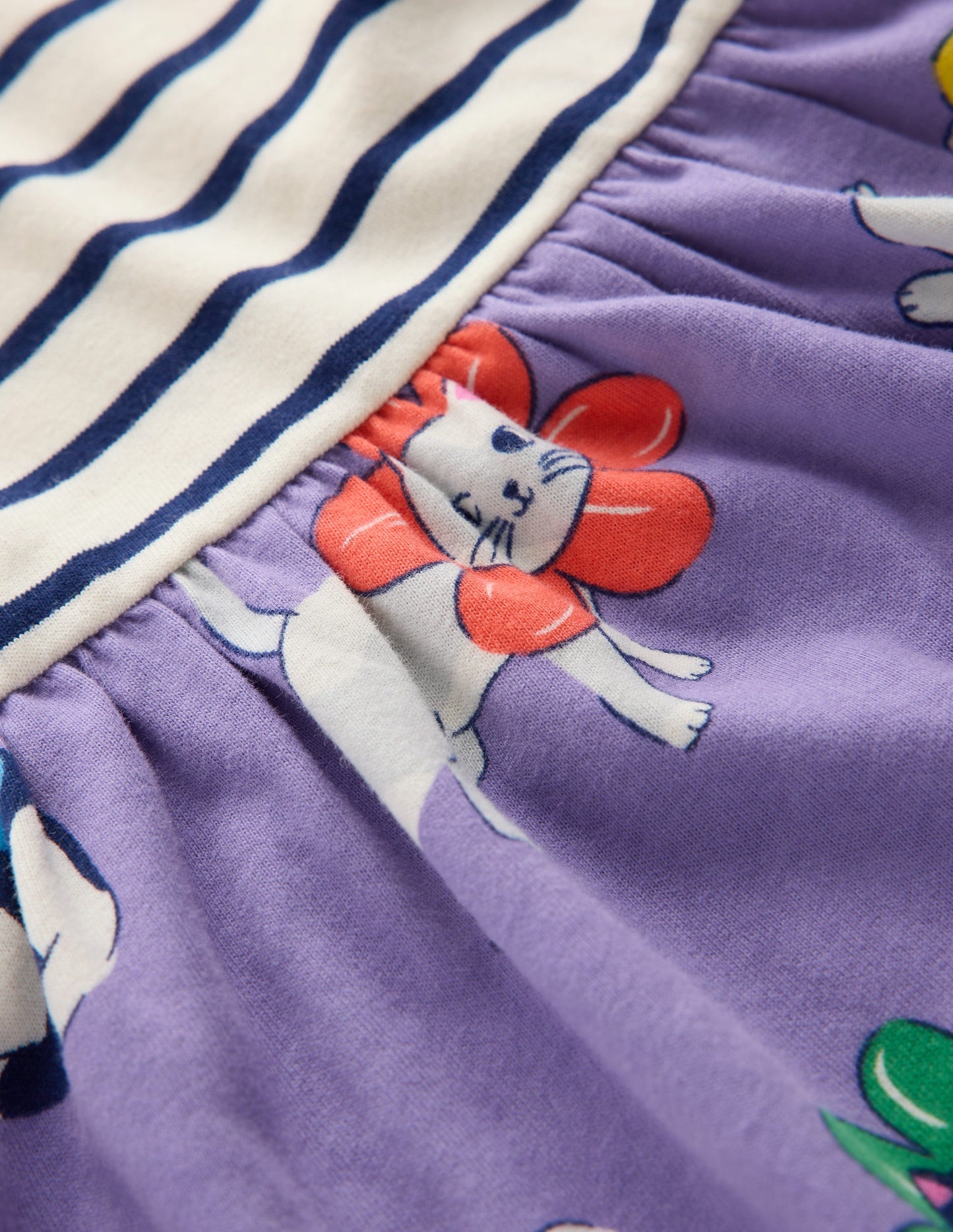 Posie Frill Sleeve Dress-Aster Purple Flower Cat