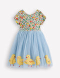Ami Applique Tulle Dress-Pale Blue Chicks