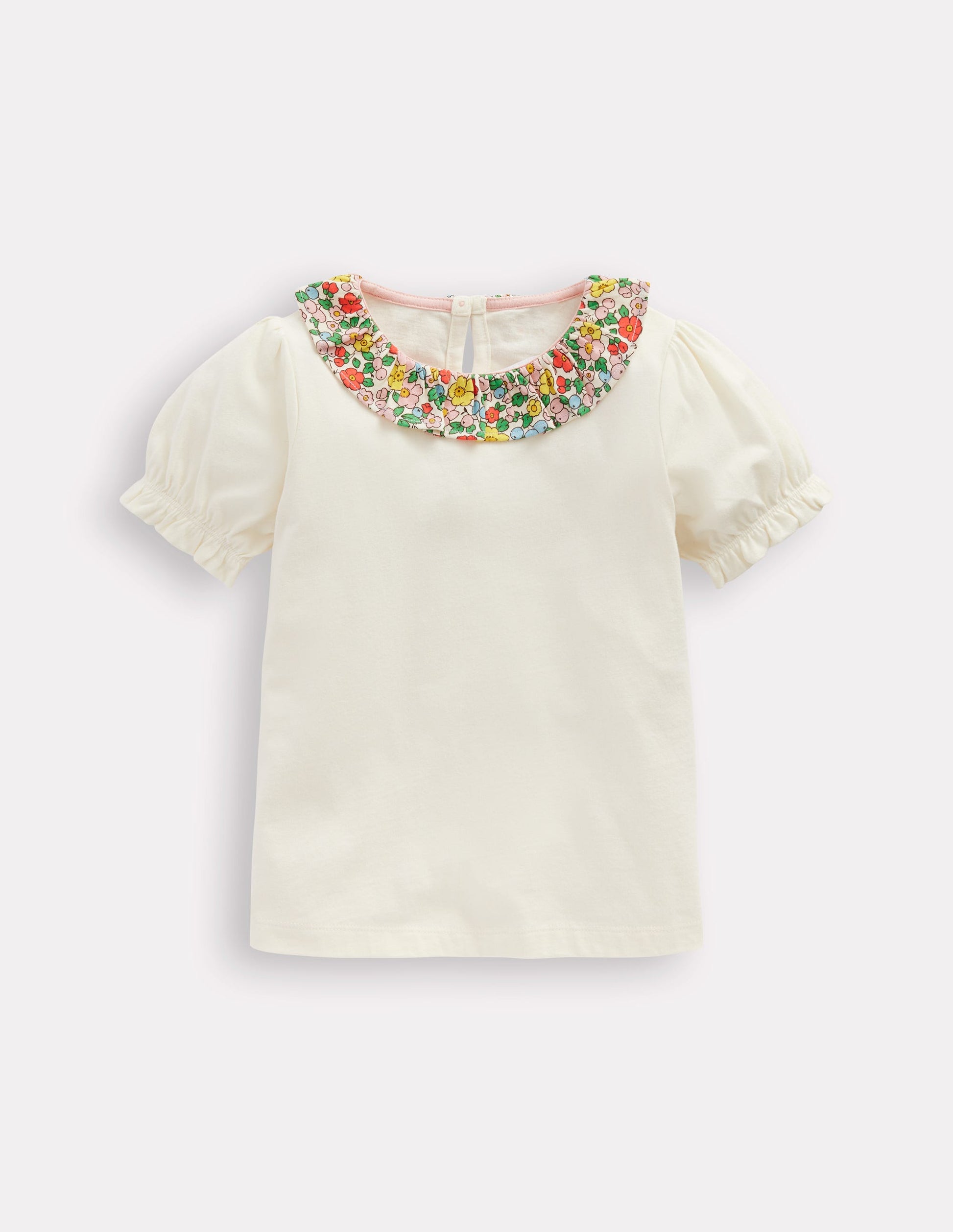 Short Sleeved Collared Top-Ivory Floral-1