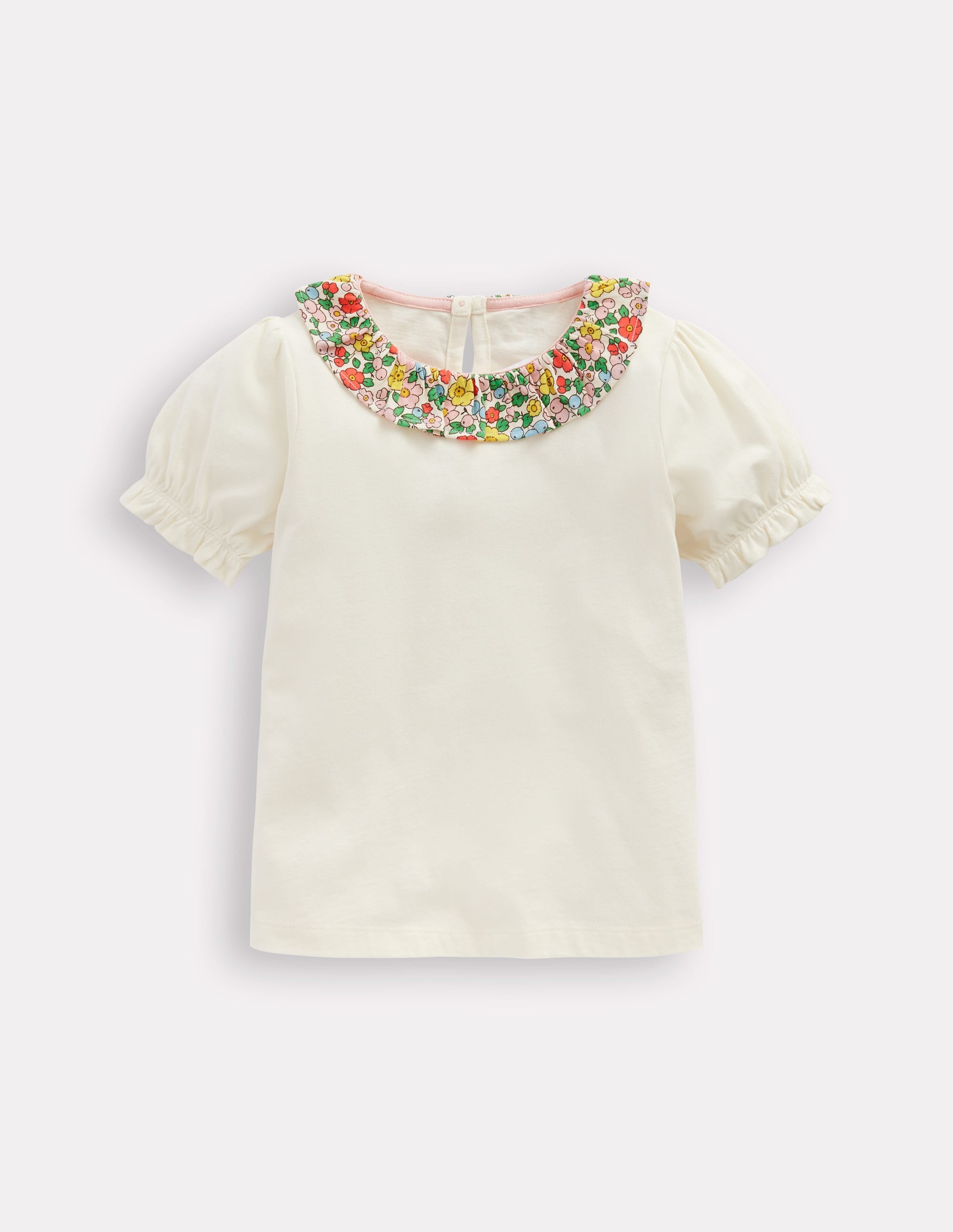 Short Sleeved Collared Top-Ivory Floral - Image 1