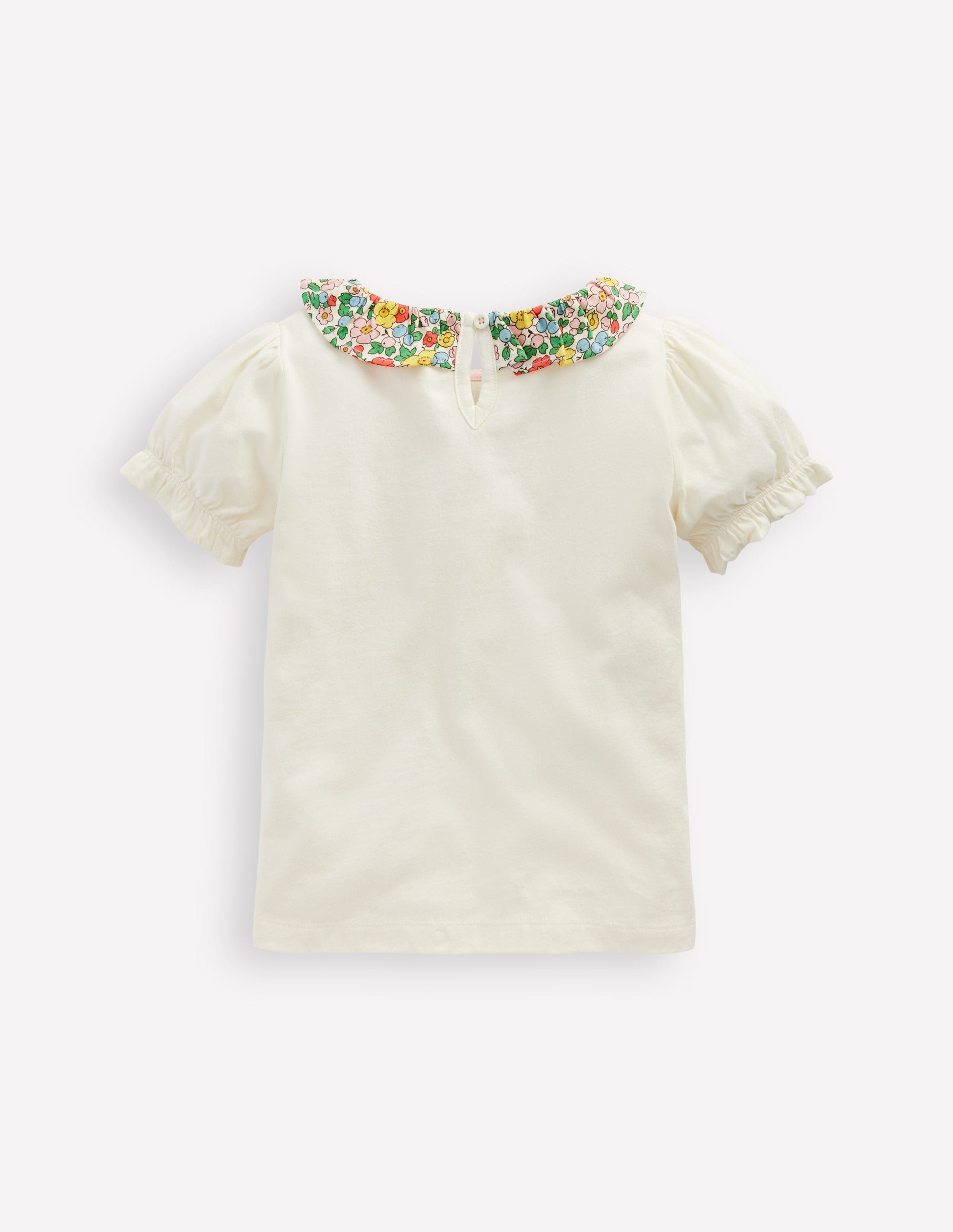 Short Sleeved Collared Top-Ivory Floral-2