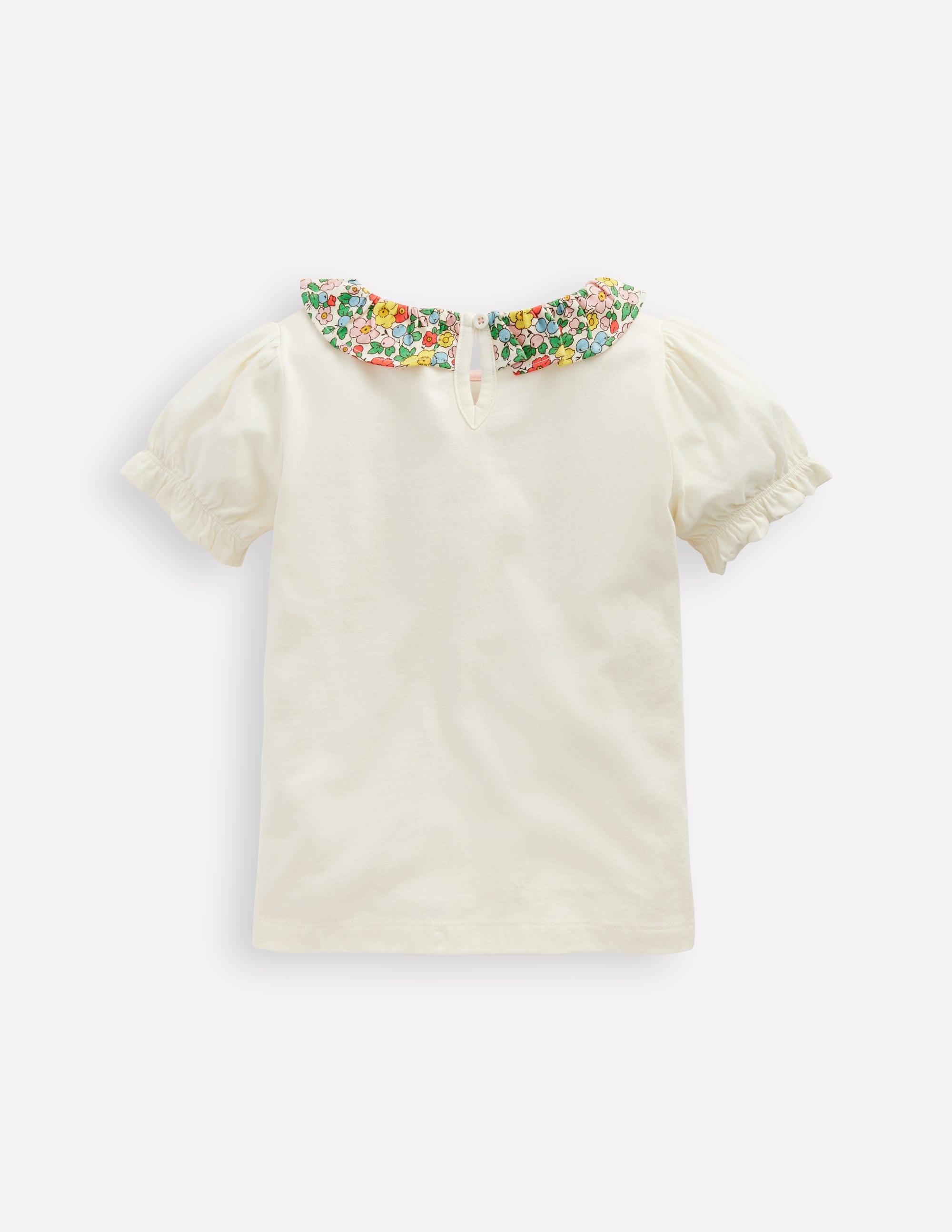Short Sleeved Collared Top-Ivory Floral - Image 2