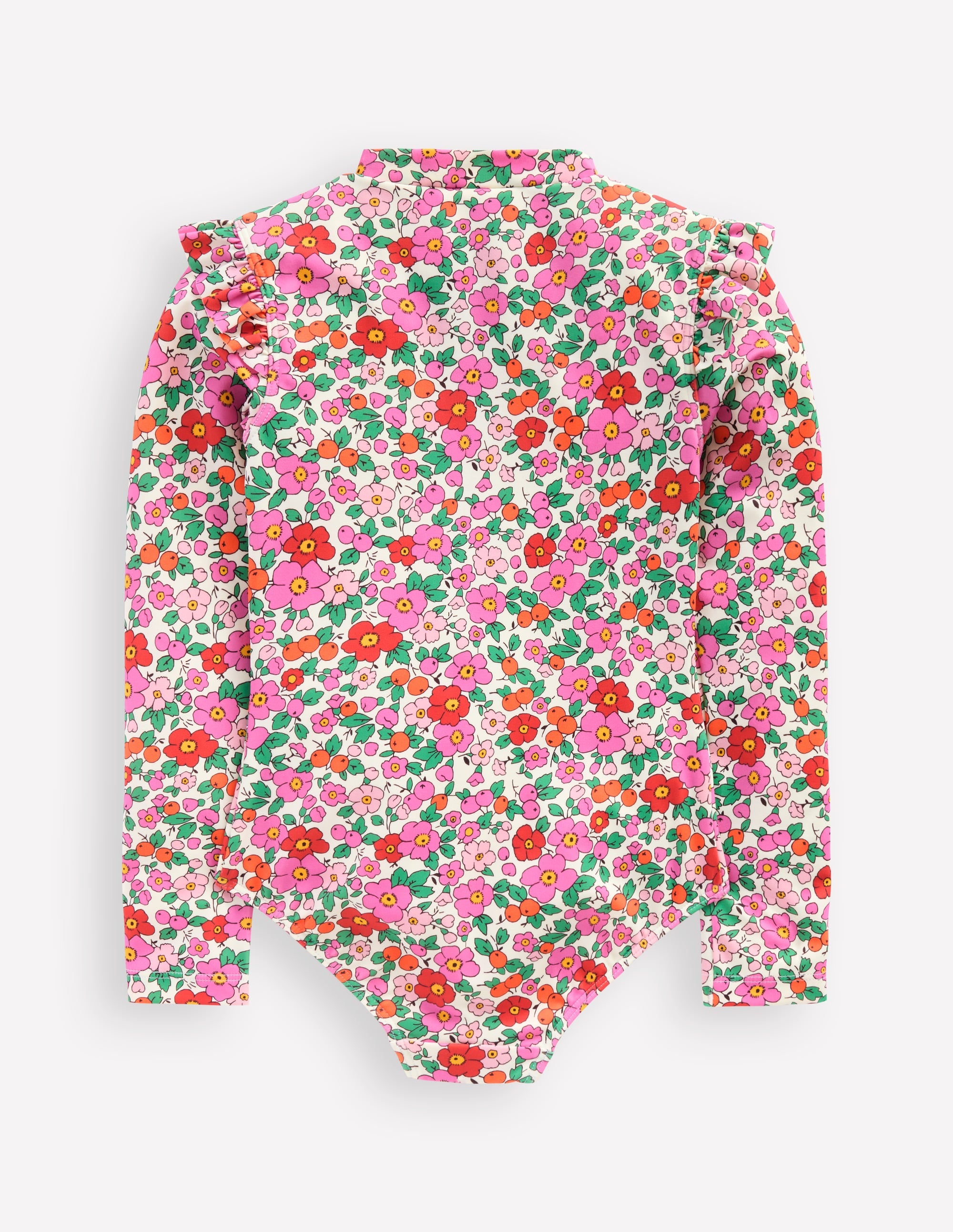 Frill Long Sleeved Swimsuit-Pink Apple Blossom Floral - Image 2