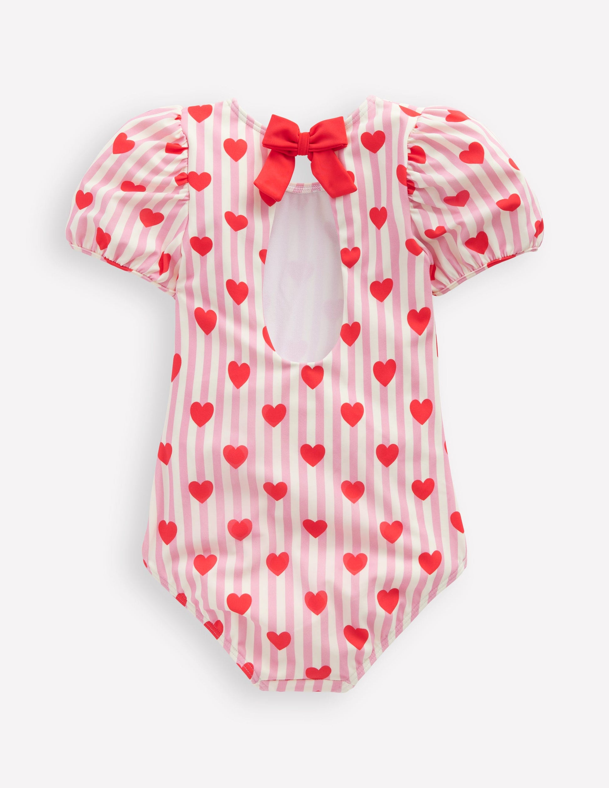 Sandy Puff Sleeve Swimsuit-Bubblegum Pink Heart Stripe-2