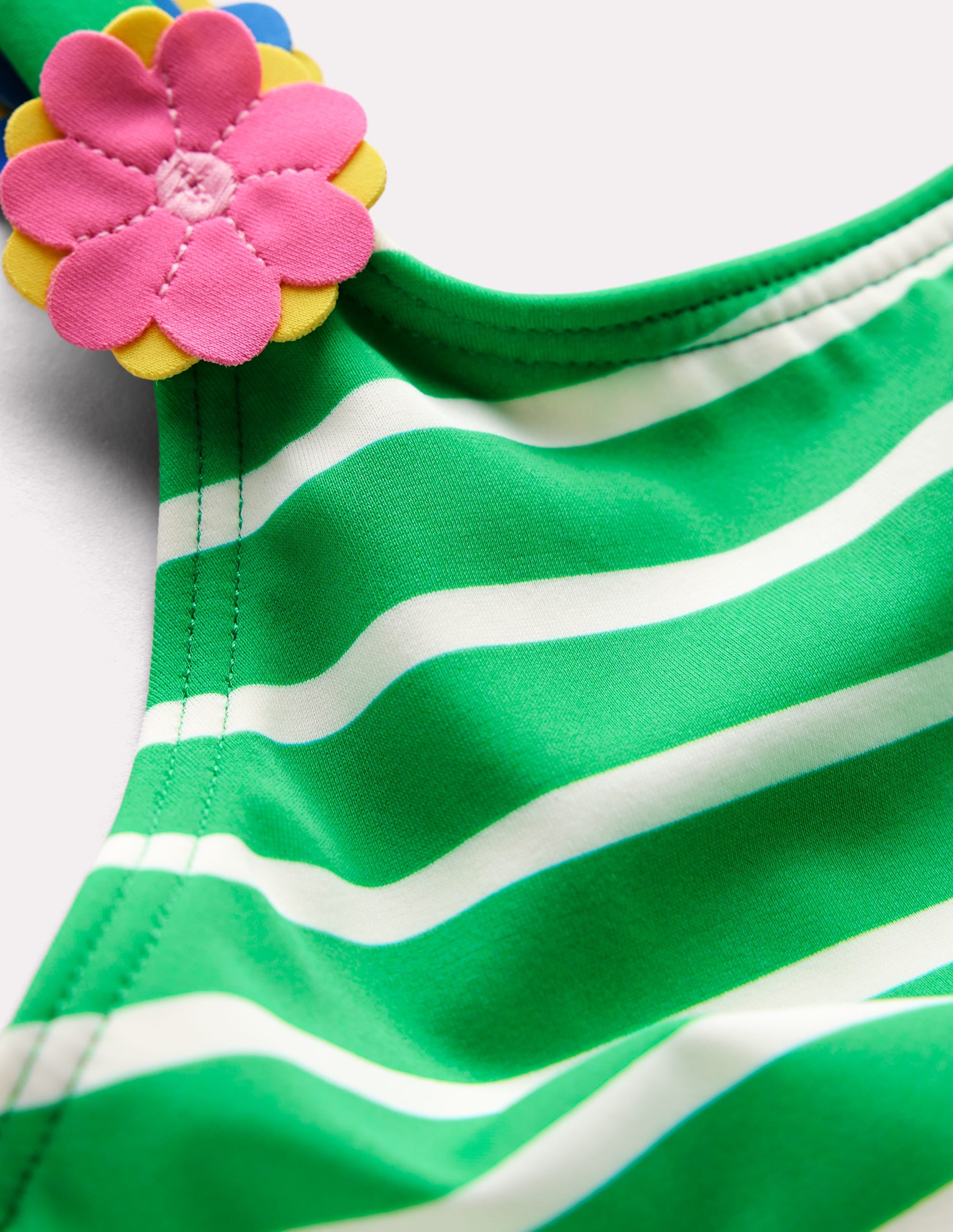 Appliqué  Strap Swimsuit-Sapling Green Stripe Hearts - Image 3