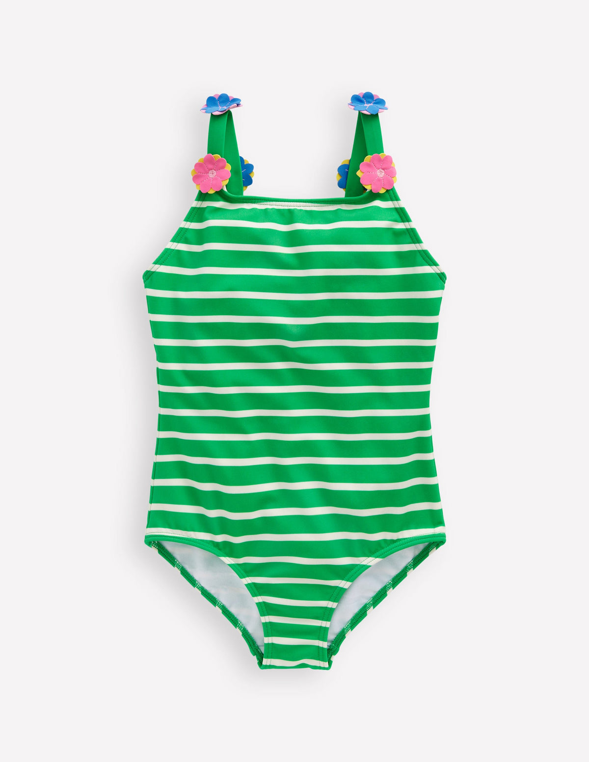 Appliqué  Strap Swimsuit-Sapling Green Stripe Hearts - Image 1