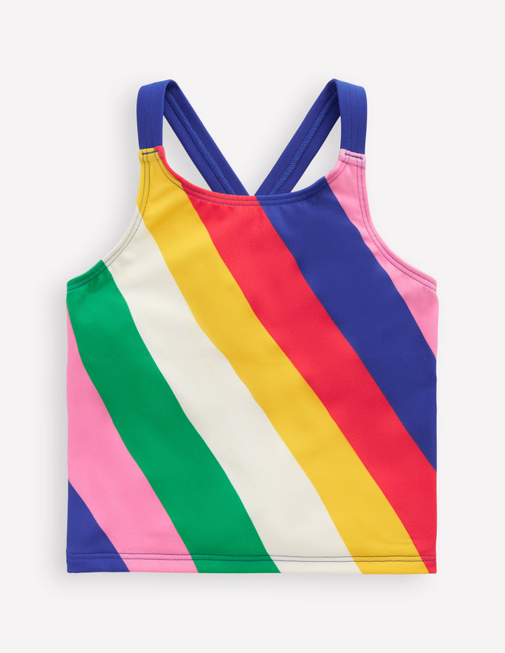 Cross-back Tankini Top-Multi Rainbow Swirl