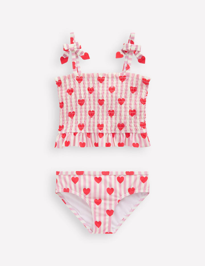 Smocked Tankini Set-Bubblegum Pink Heart Stripe
