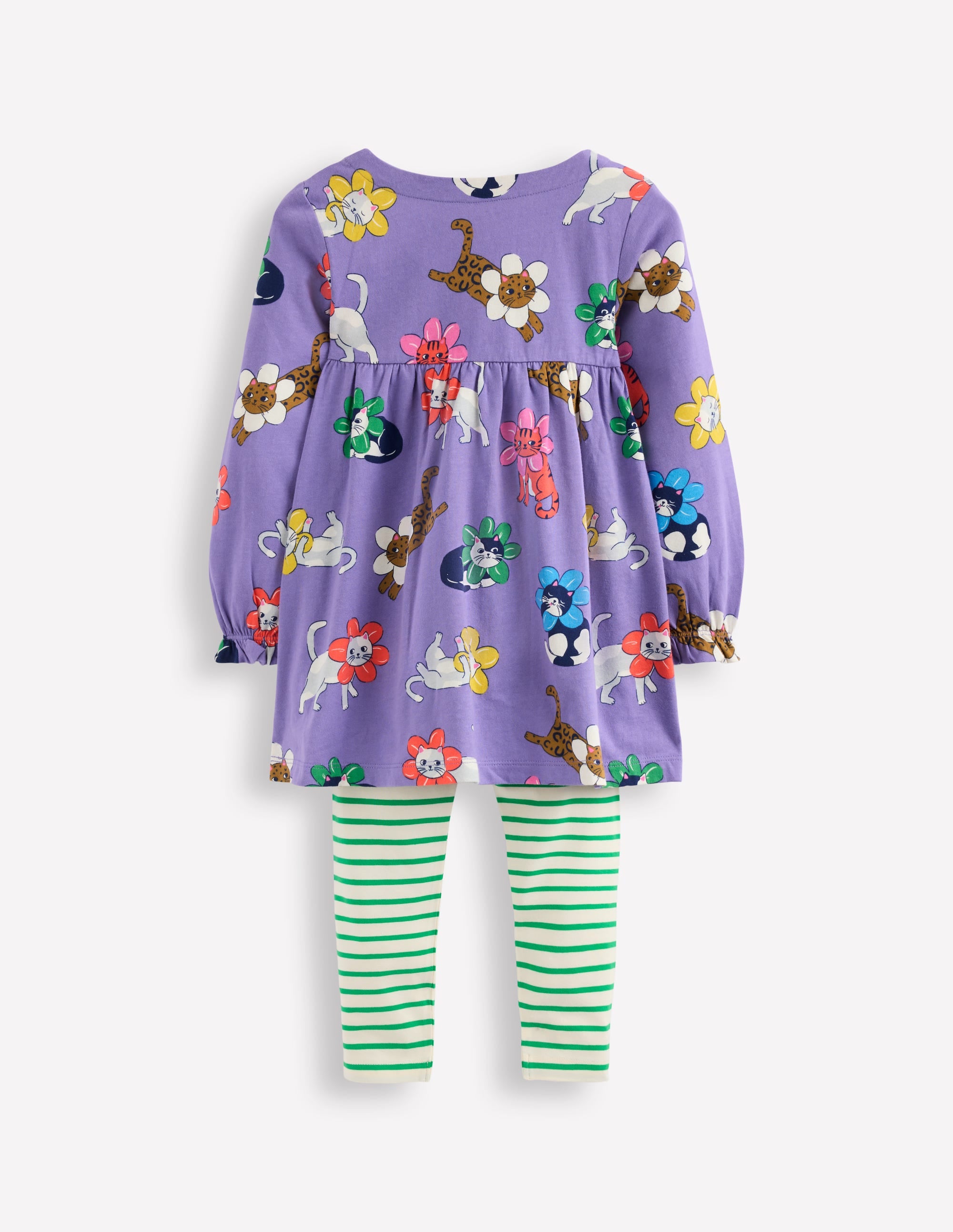 Long-sleeved print tunic set-Aster Purple Flower Cats - Image 2