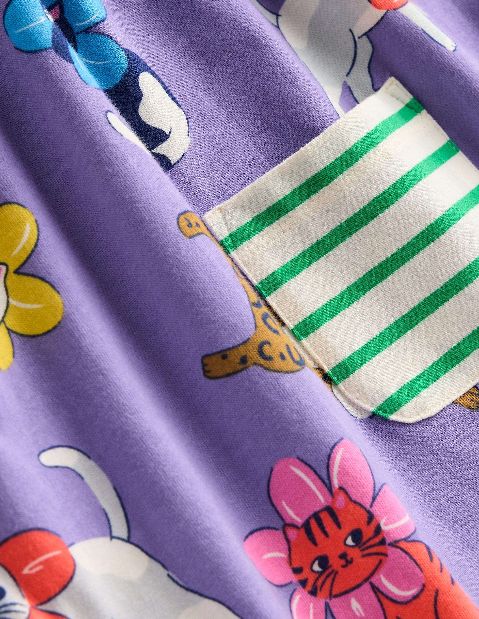 Long-sleeved print tunic set-Aster Purple Flower Cats-3