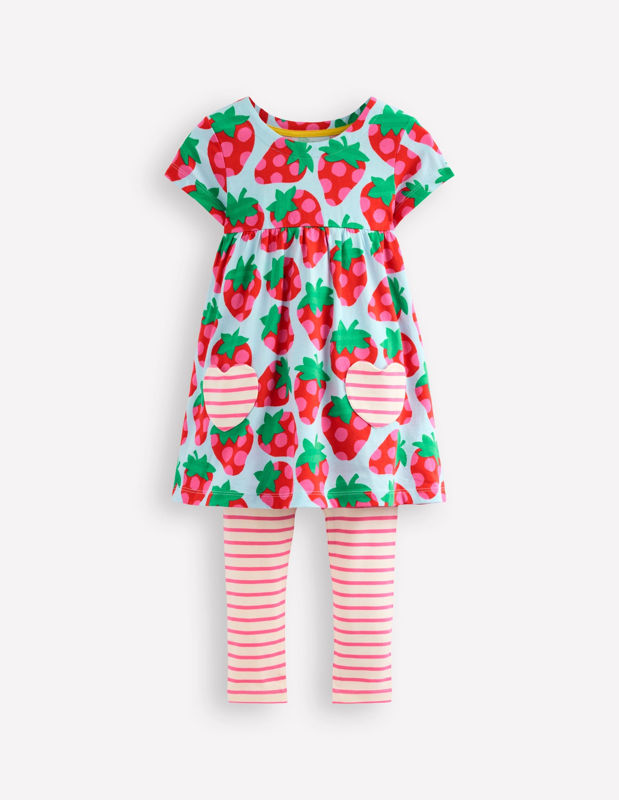 Short-sleeved print tunic set-Misty Blue Strawberry - Image 1