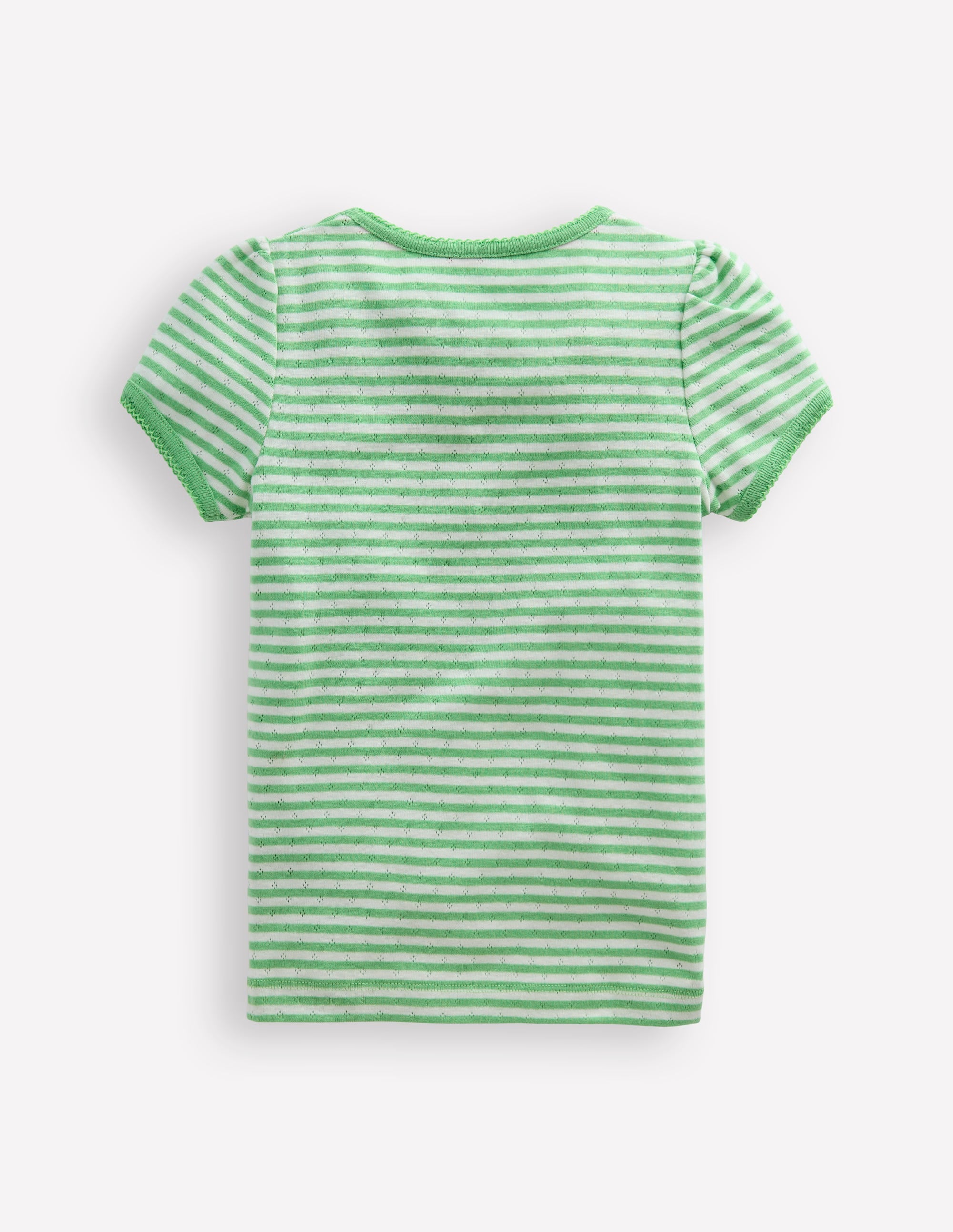 Short Sleeve Pointelle Top-Spring Green/ Ivory Stripe - Image 2