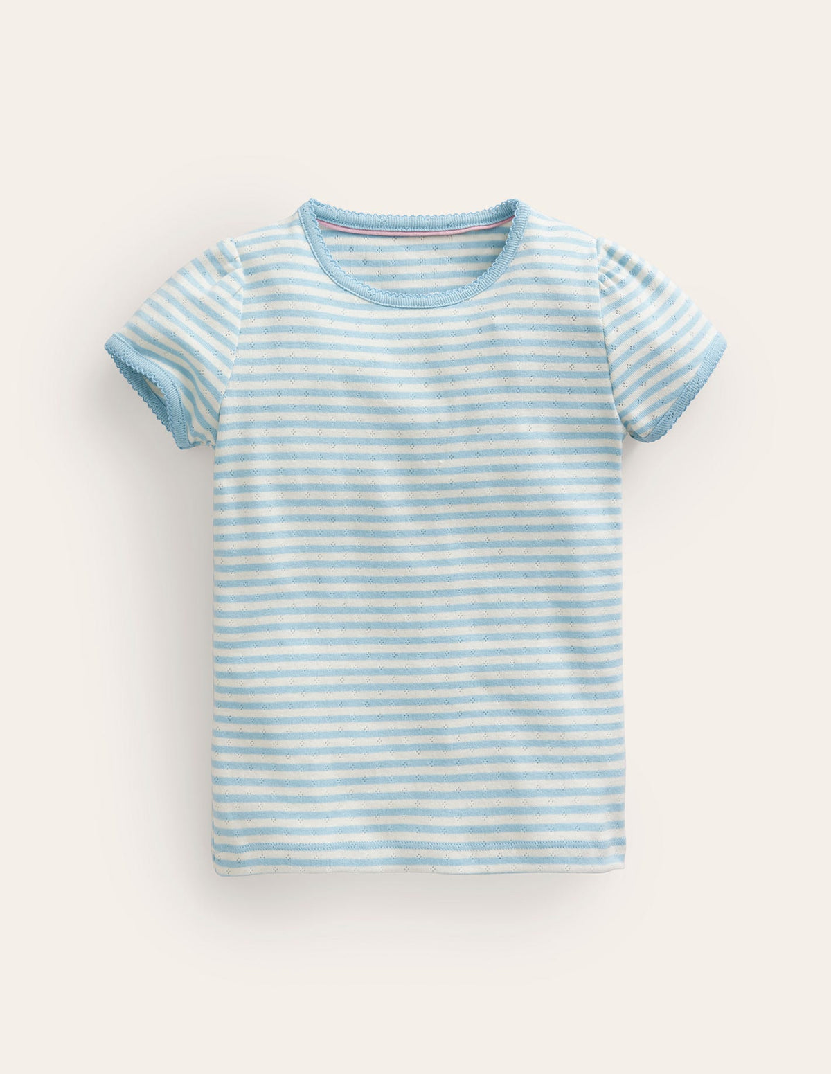 Short Sleeve Pointelle Top-Light Celeste Blue/Soft Ivory - Image 1