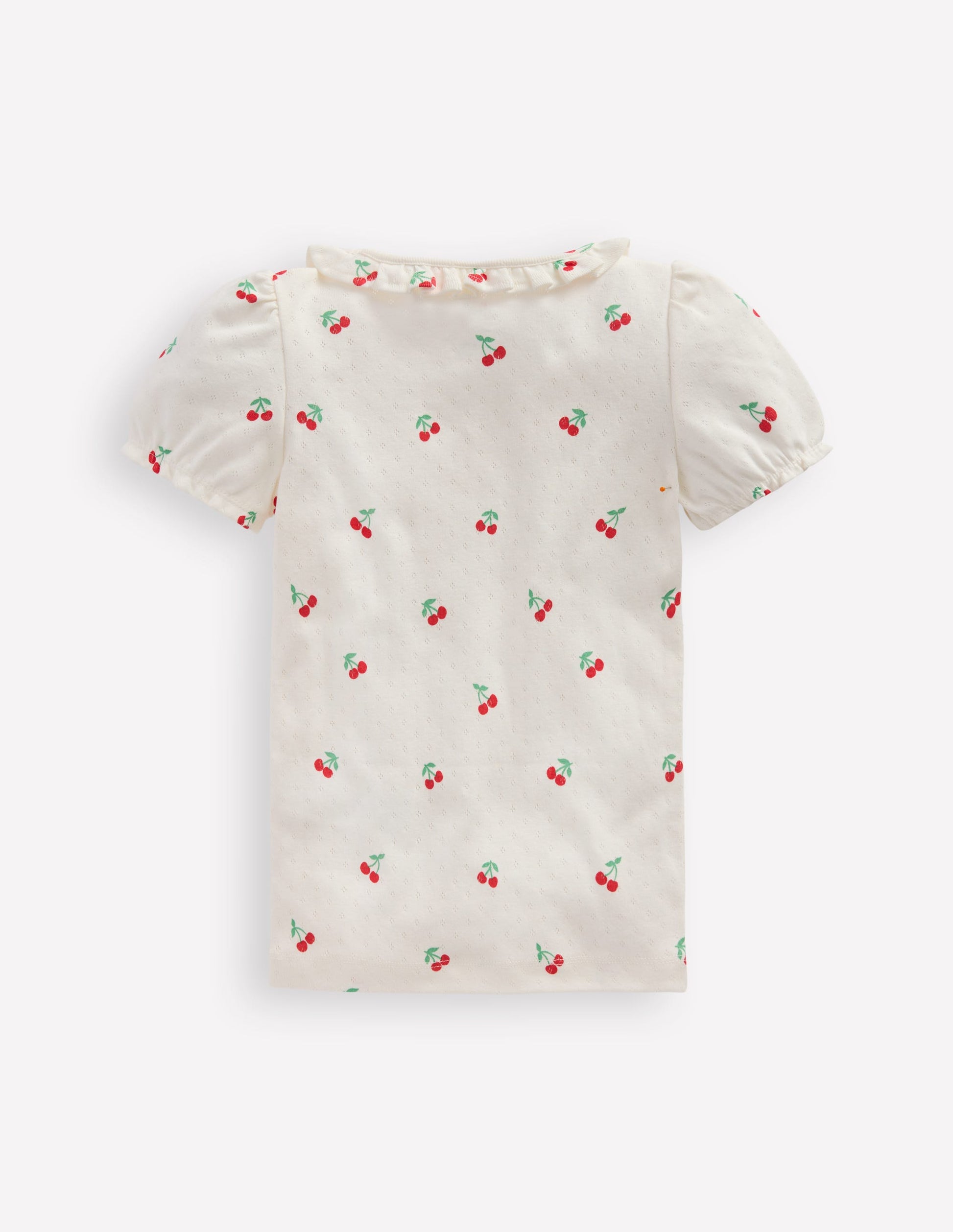 Short-sleeved Ruffle Pointelle-Ivory Cherries-2