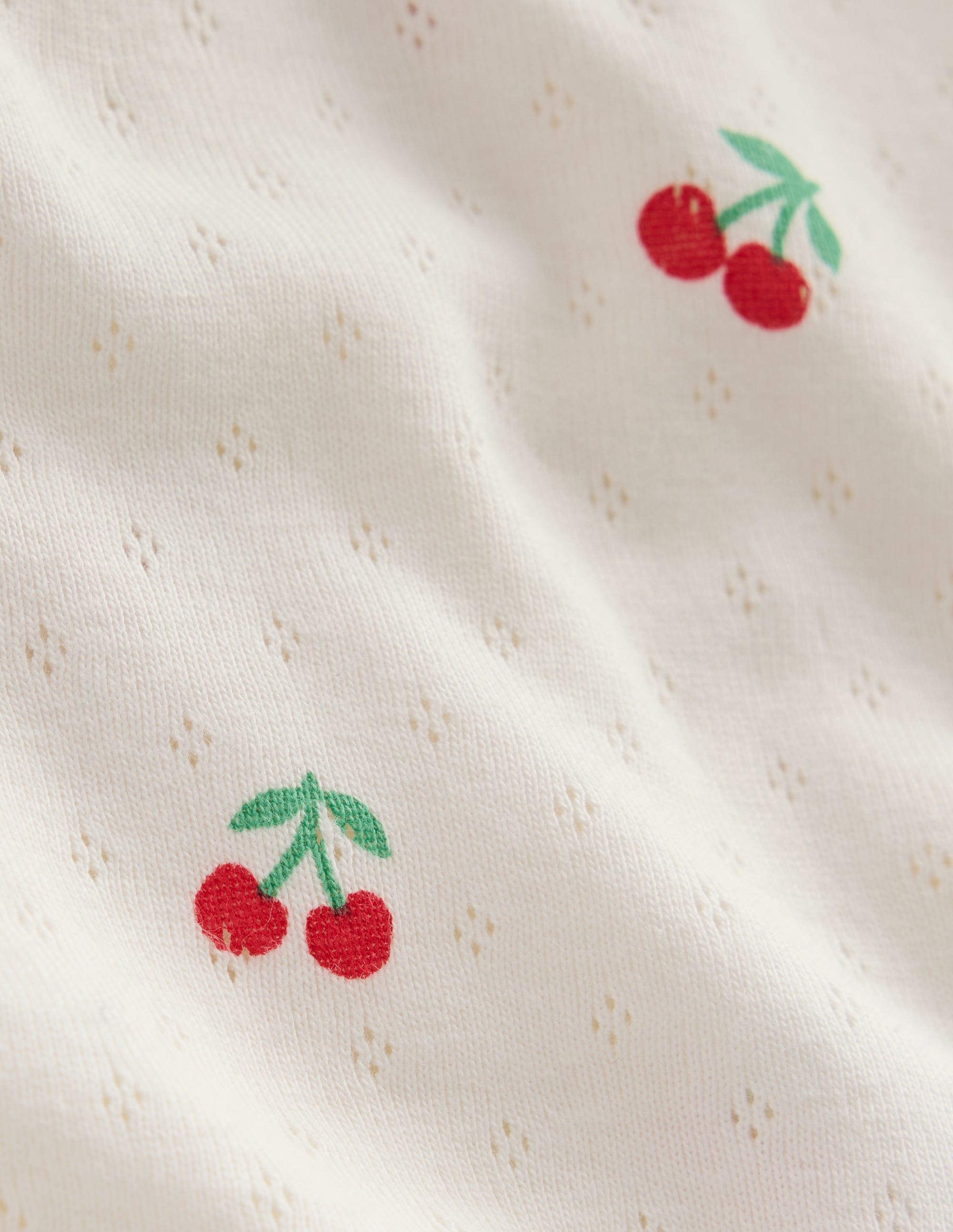 Short-sleeved Ruffle Pointelle-Ivory Cherries - Image 3