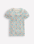 Short-sleeved Ruffle Pointelle-Vanilla White Vintage Daisy