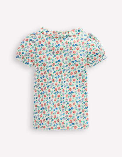 Short-sleeved Ruffle Pointelle-Vanilla White Vintage Daisy-2