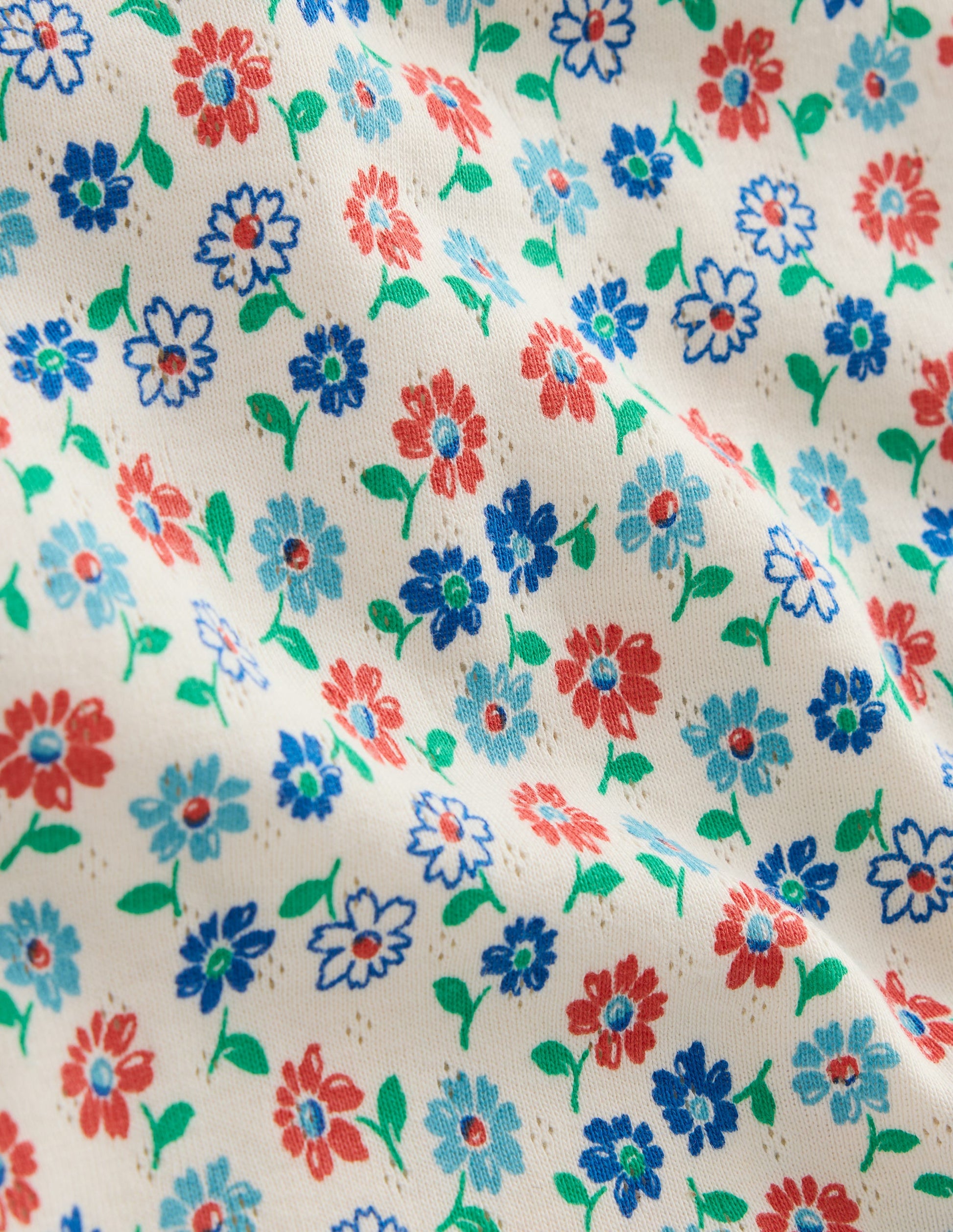 Short-sleeved Ruffle Pointelle-Vanilla White Vintage Daisy-3