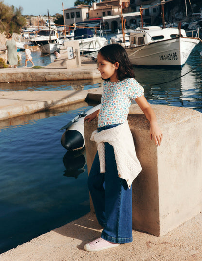 Short-sleeved Ruffle Pointelle-Vanilla White Vintage Daisy-4