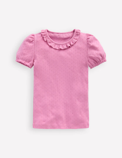 Short-sleeved Ruffle Pointelle-Vintage Mauve-1